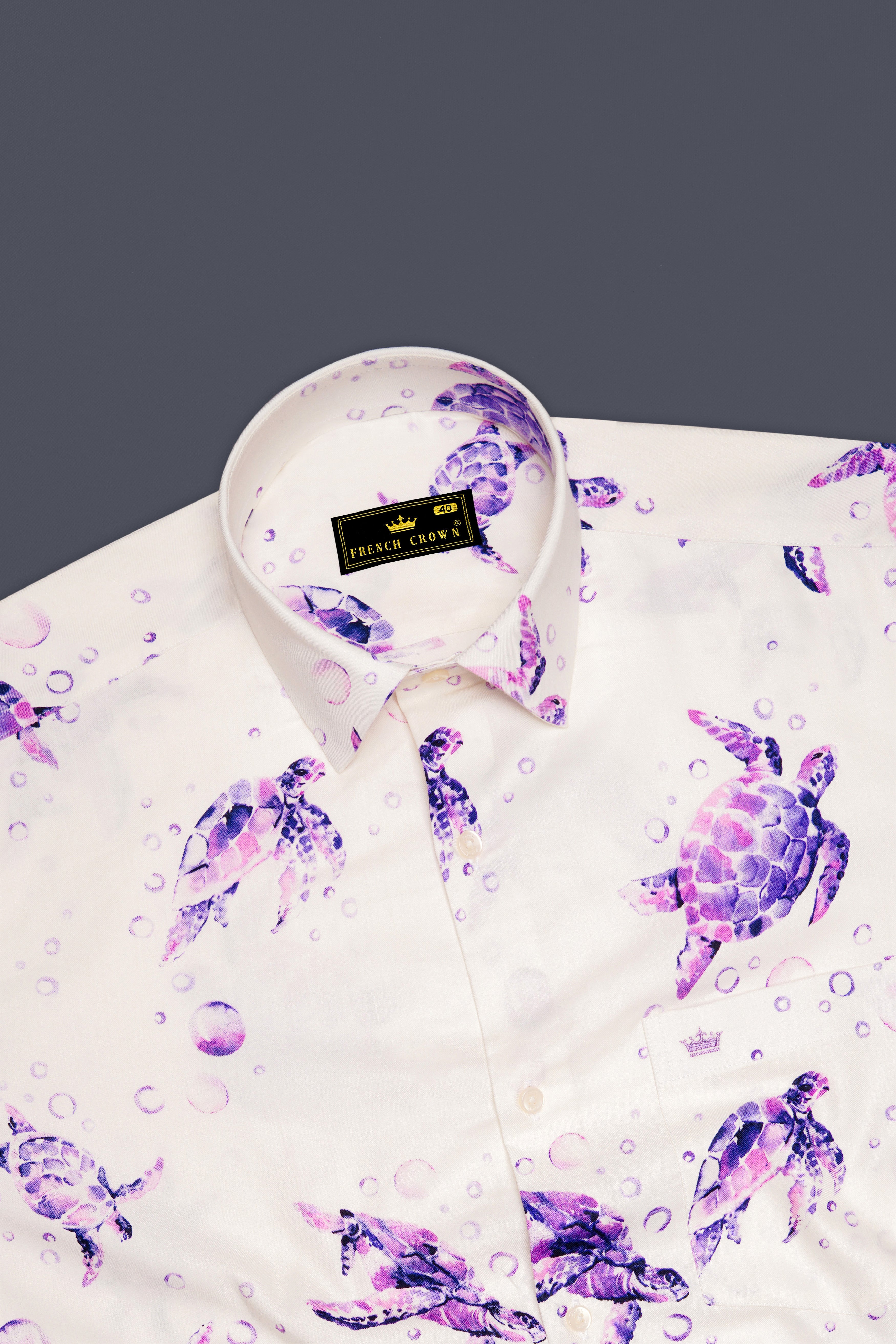Bianora-Bright White And Eminence Purple Turtles Printed Super Soft Premium Cotton Casual Shirt