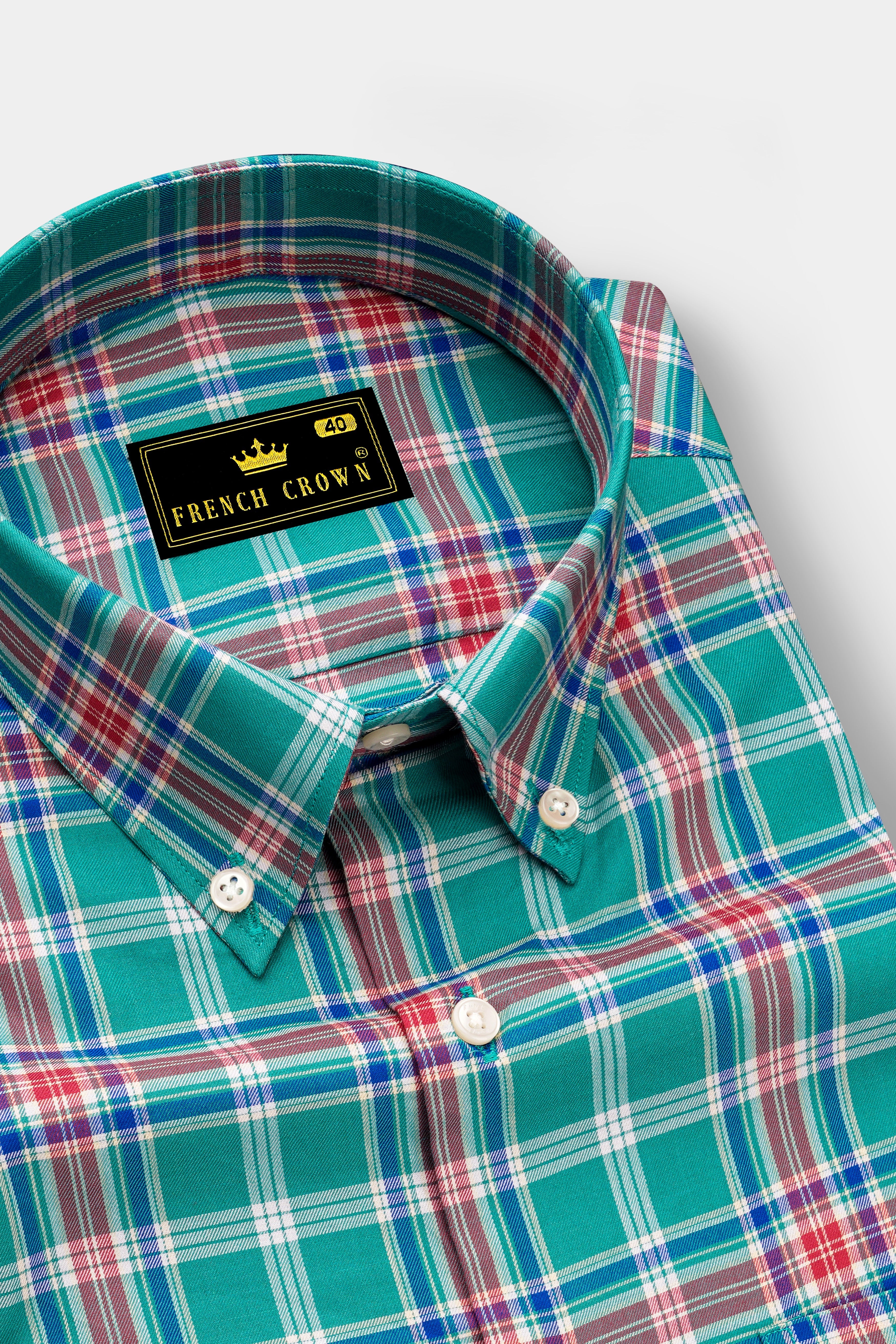 Cranivo-Eif Green And Cranberry Pink Plaid Twill Premium Cotton Semi Formal Shirt