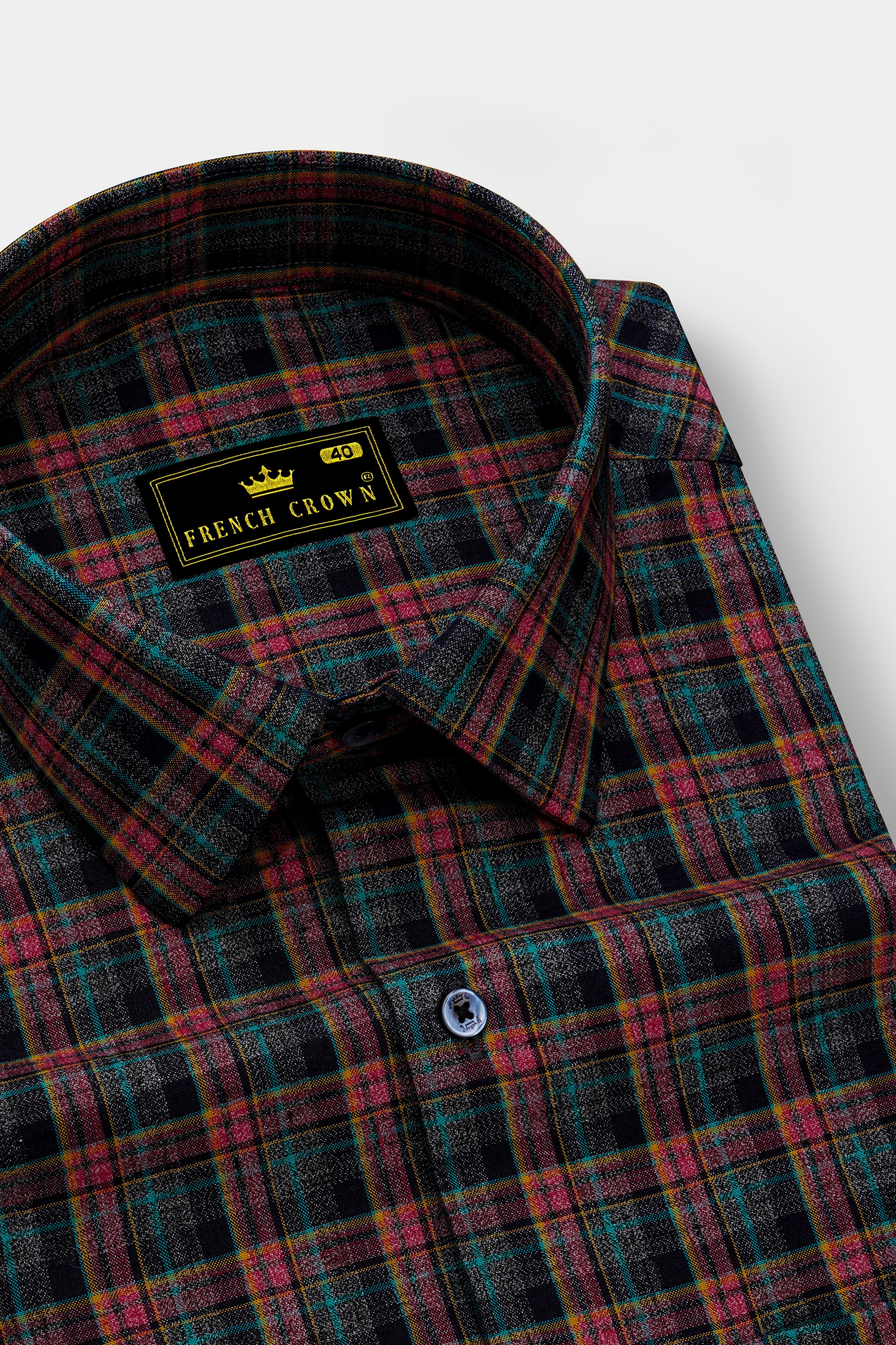 Rubenzo-Bole Red And Petrol Blue Plaid Dobby Textured Premium Cotton Dress Shirt