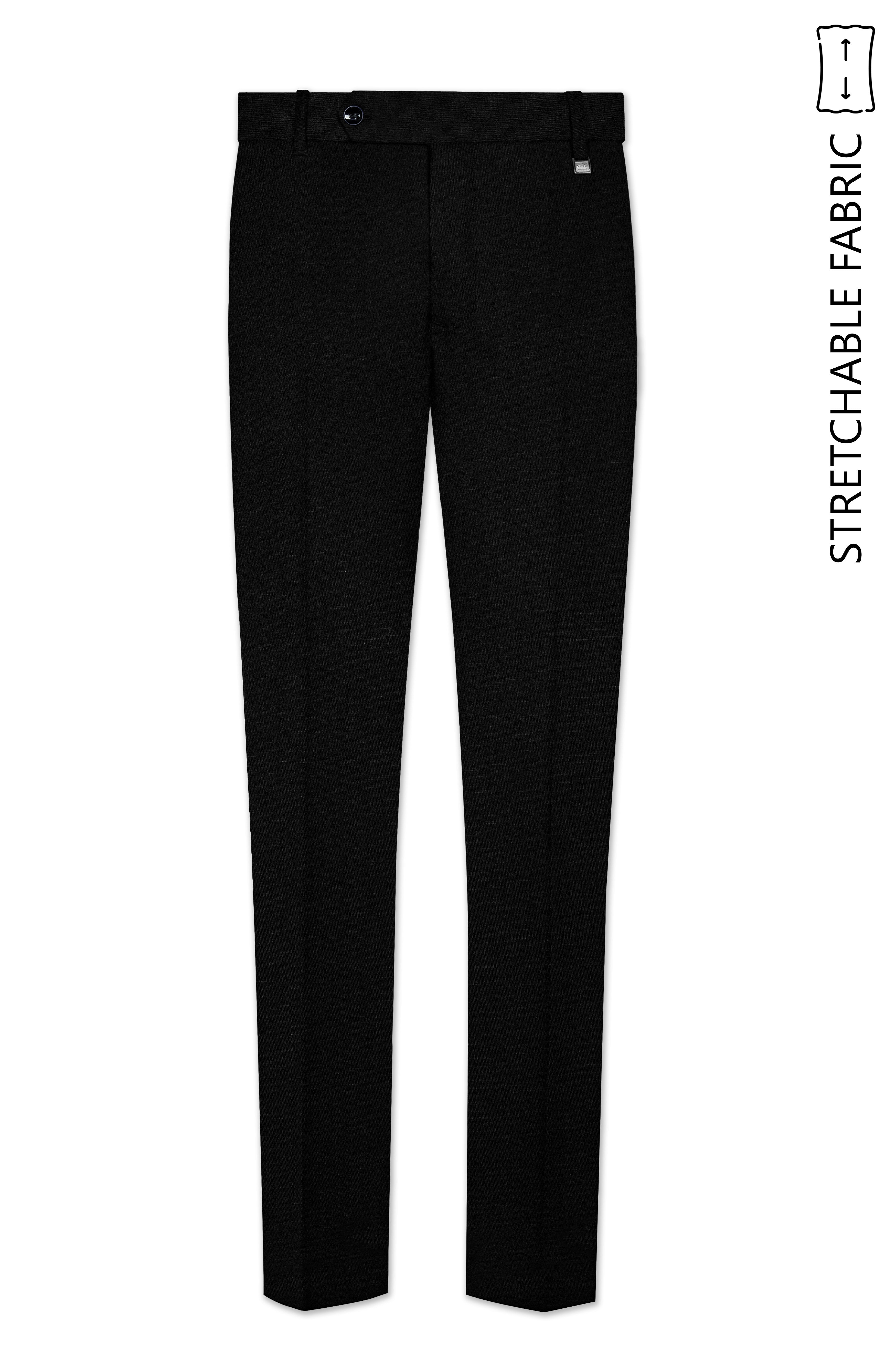 Jade Black Stretchable Subtle Sheen Cross Placket  Double Closure Bandhgala/Mandarin Suit