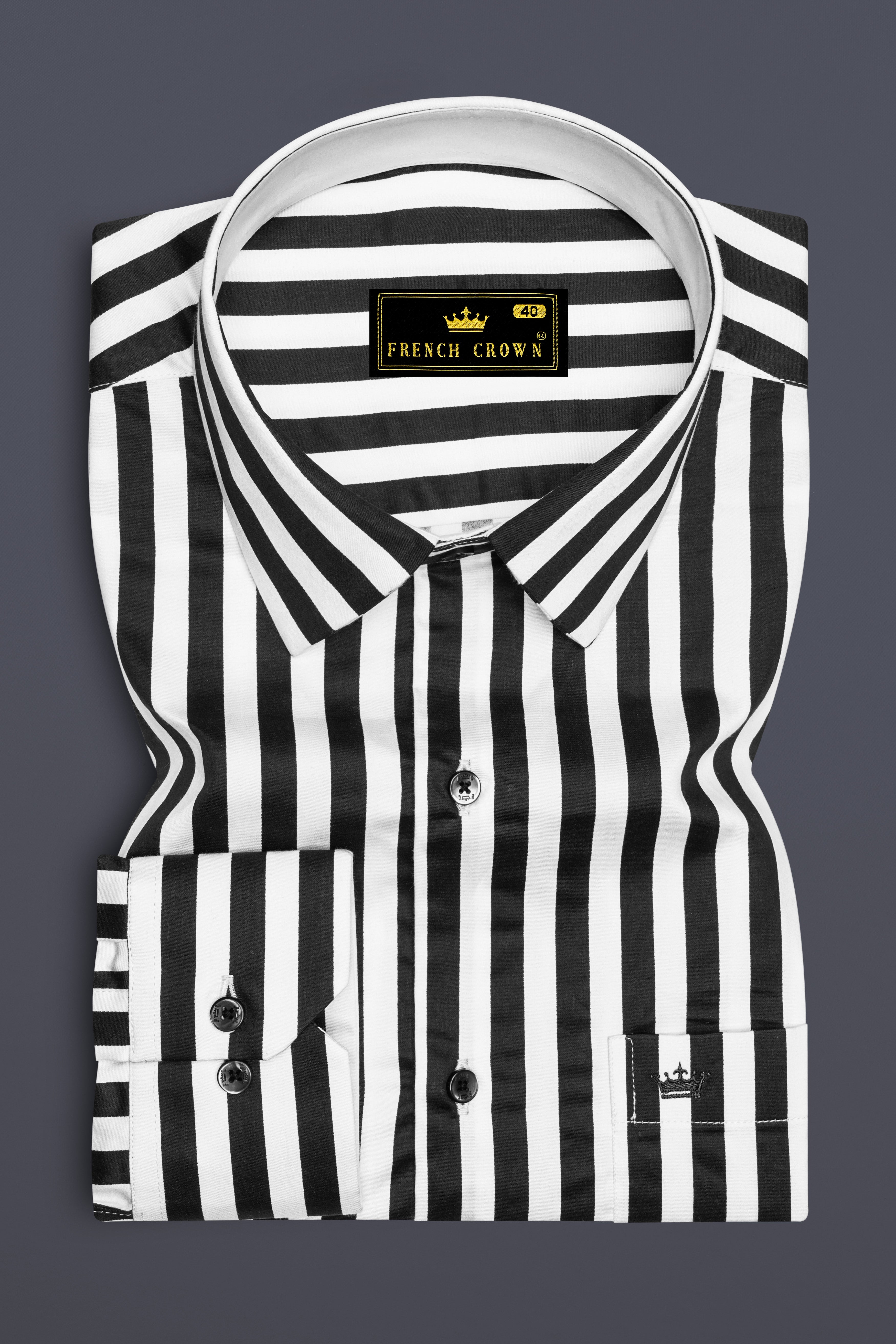 Korean Black And Bright White Stripes Subtle Sheen Super Soft Premium Cotton Shirt