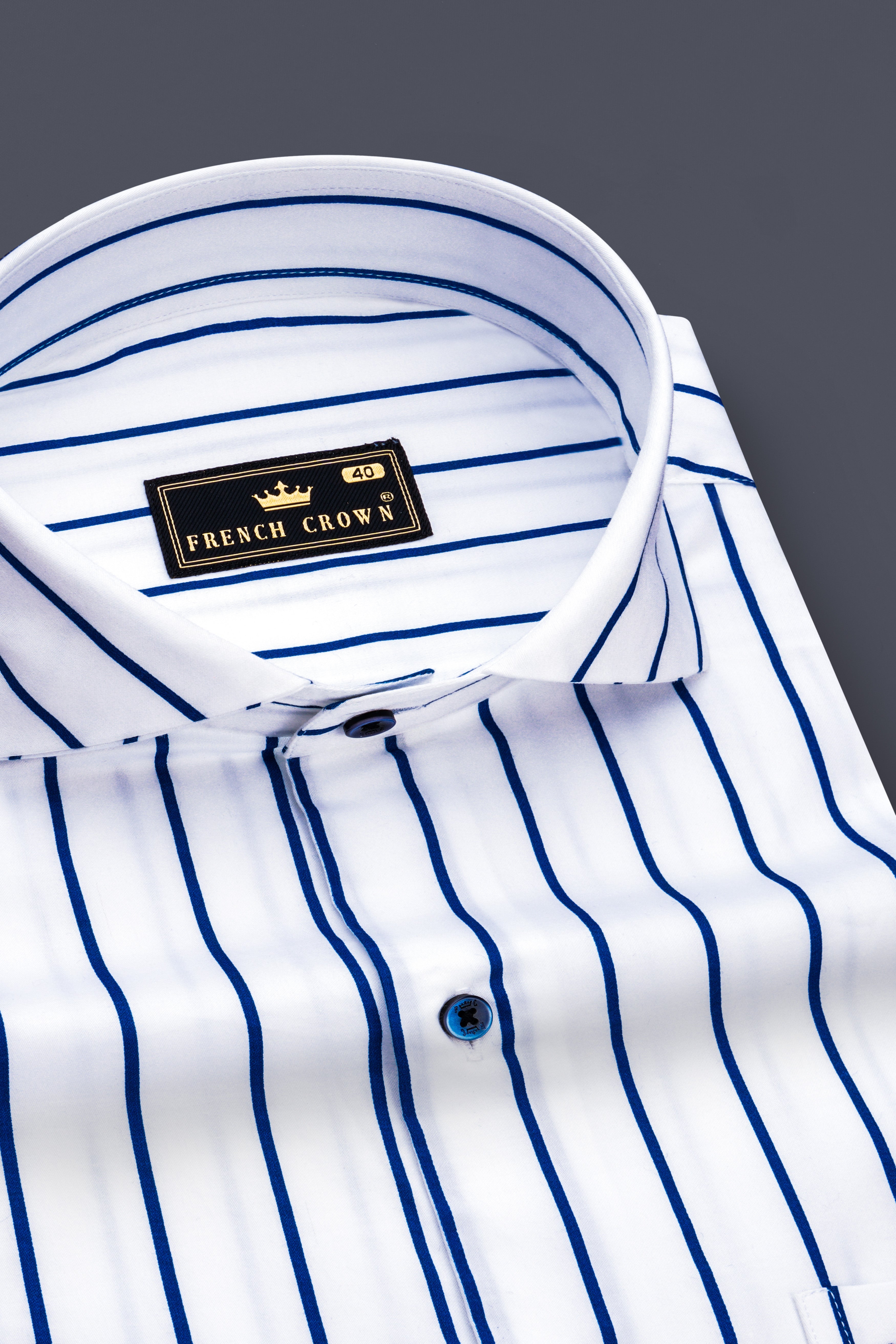 Lustrivon-Bright White And Downriver Blue Pin Striped Subtle Sheen Super Soft Premium Cotton Cut Away Collar Dress Shirt