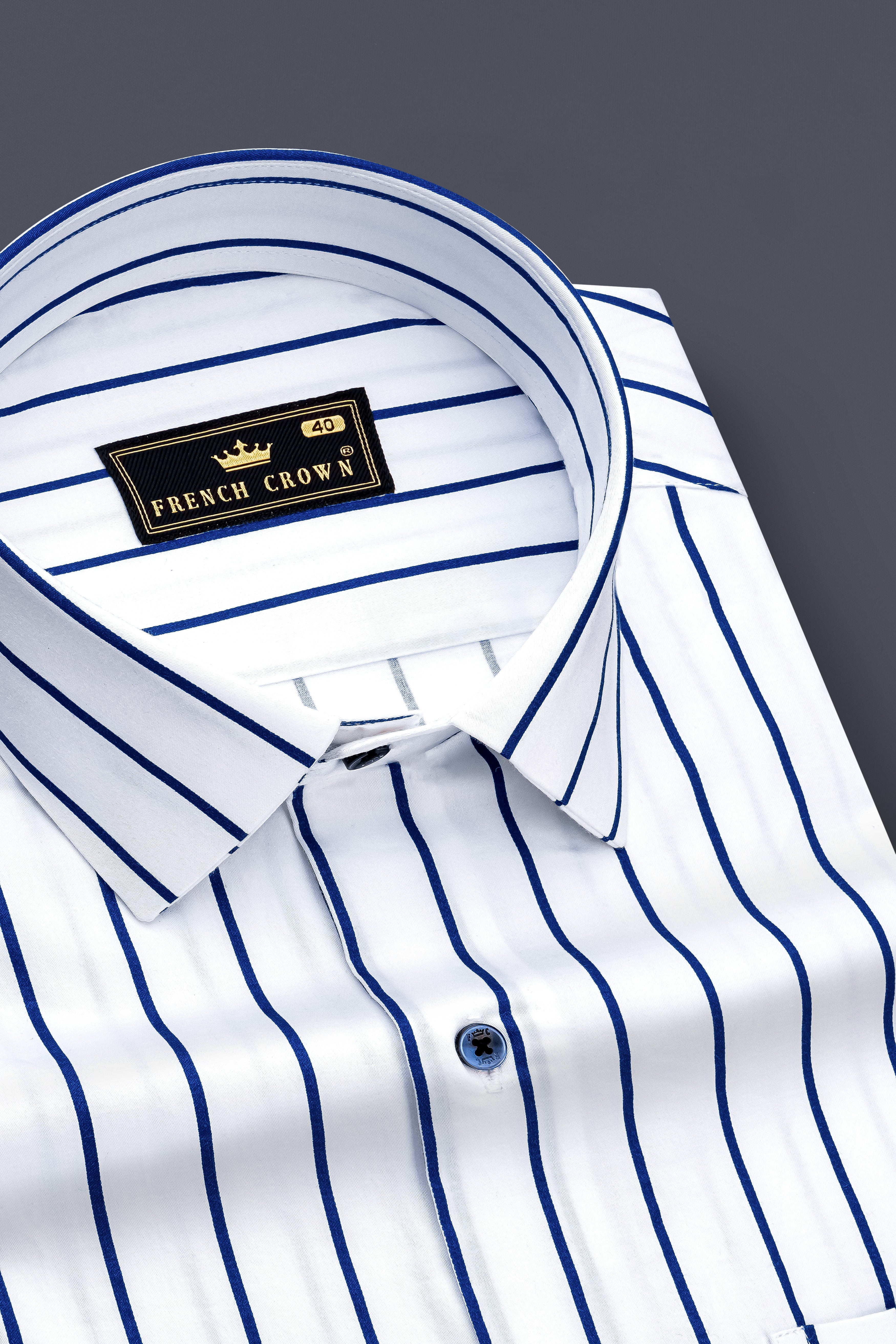 Lustrivon-Bright White And Downriver Blue Pin Striped Subtle Sheen Super Soft Premium Cotton Dress Shirt