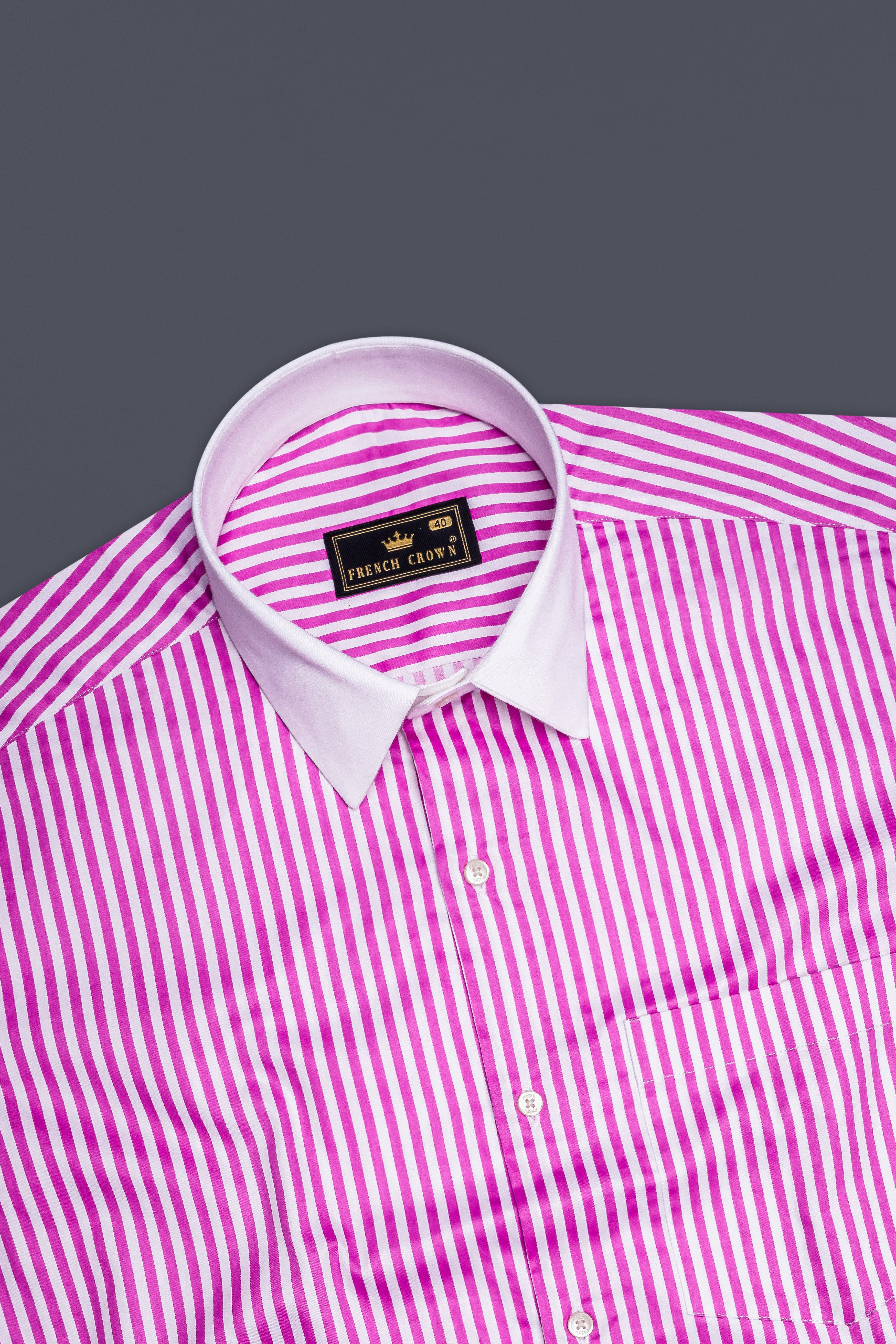 Rosavon-Purplish Pink And Bright White Candy Striped Subtle Sheen Super Soft Premium Cotton Cuff Collar Dress Shirt