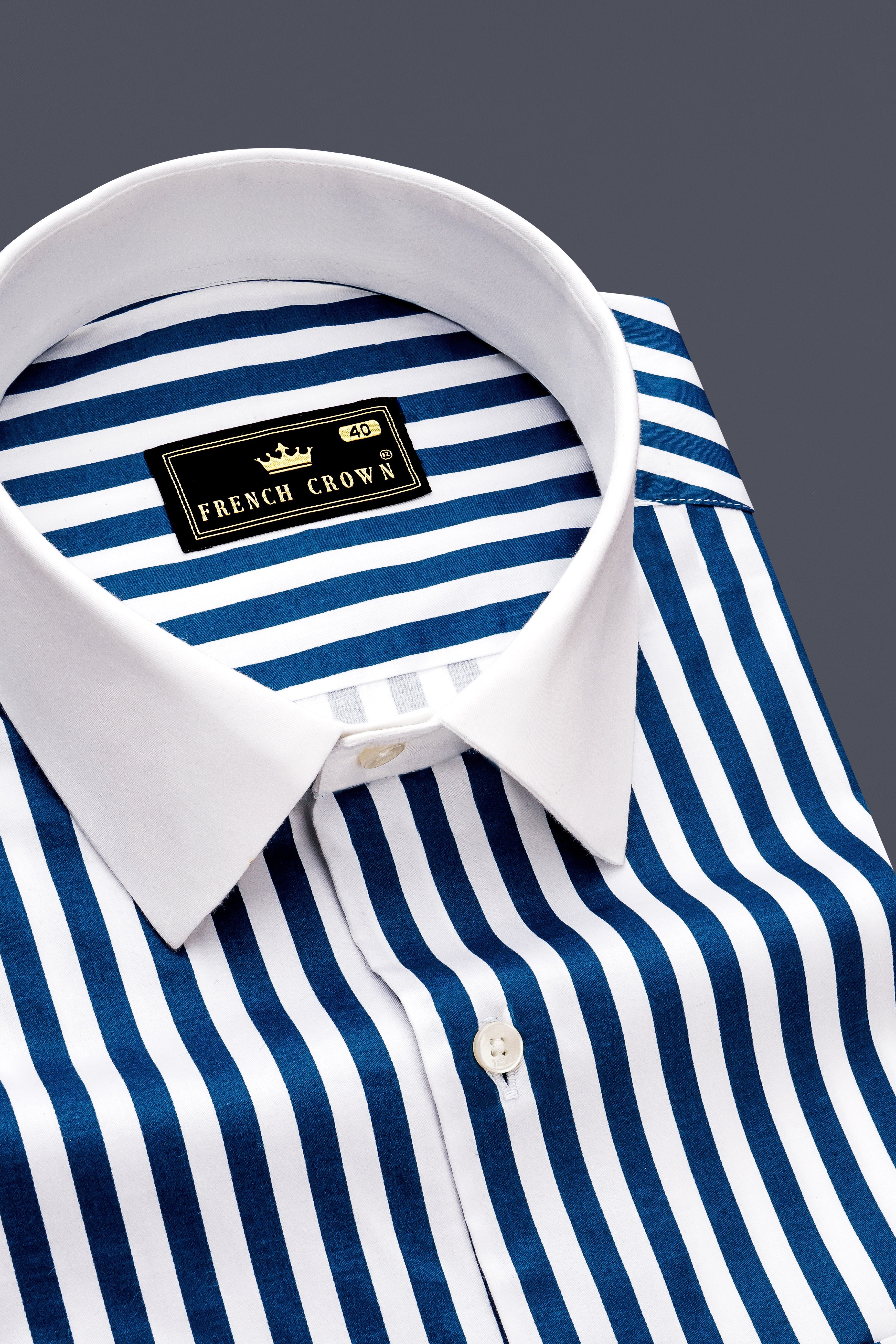 Azzorio-Catalina Blue And Bright White Candy Striped Subtle Sheen Super Soft Premium Cotton Cuff Collar Dress Shirt