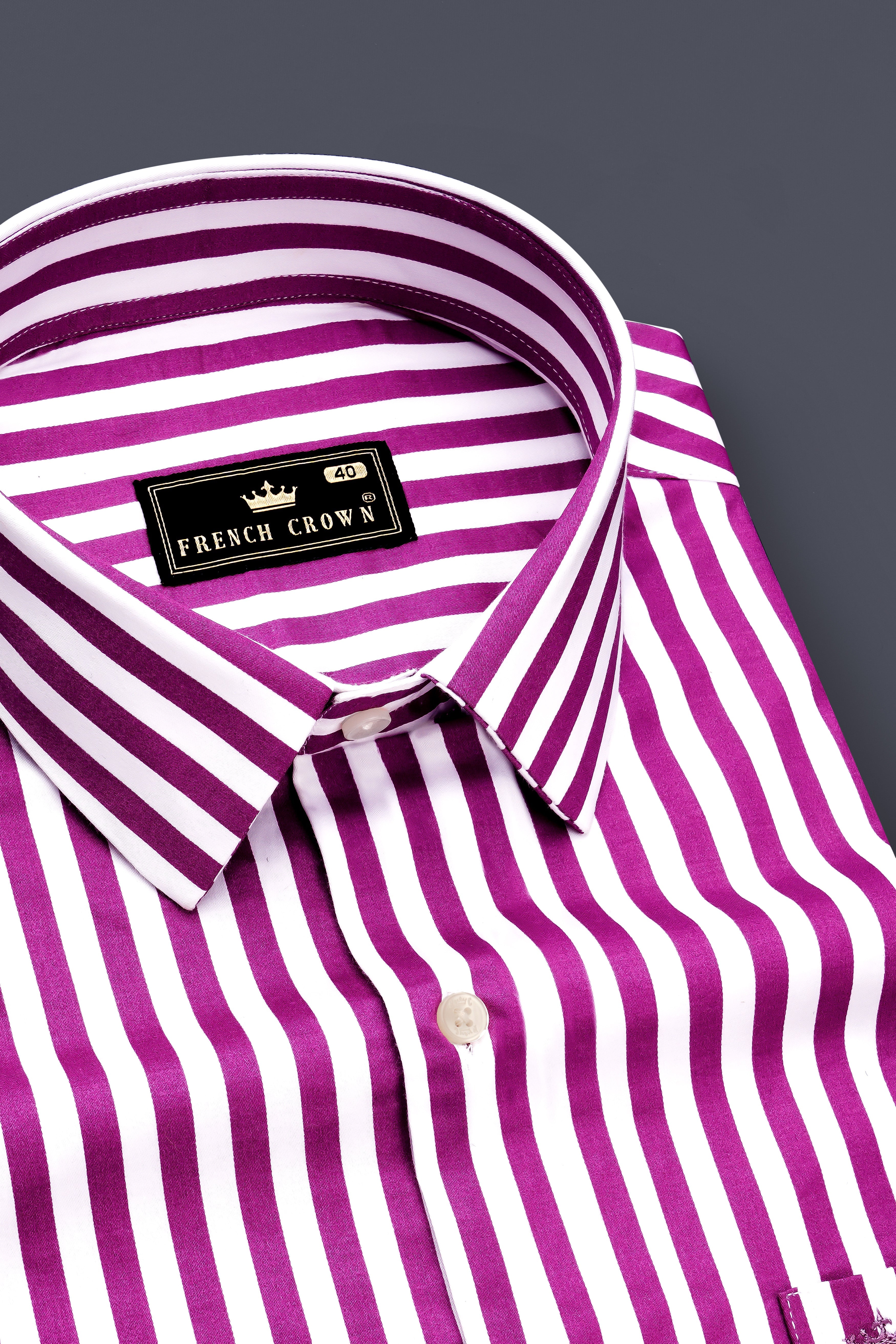 Candrosa-Fuchsia Purple And Bright White Candy Striped Subtle Sheen Super Soft Premium Cotton Dress Shirt