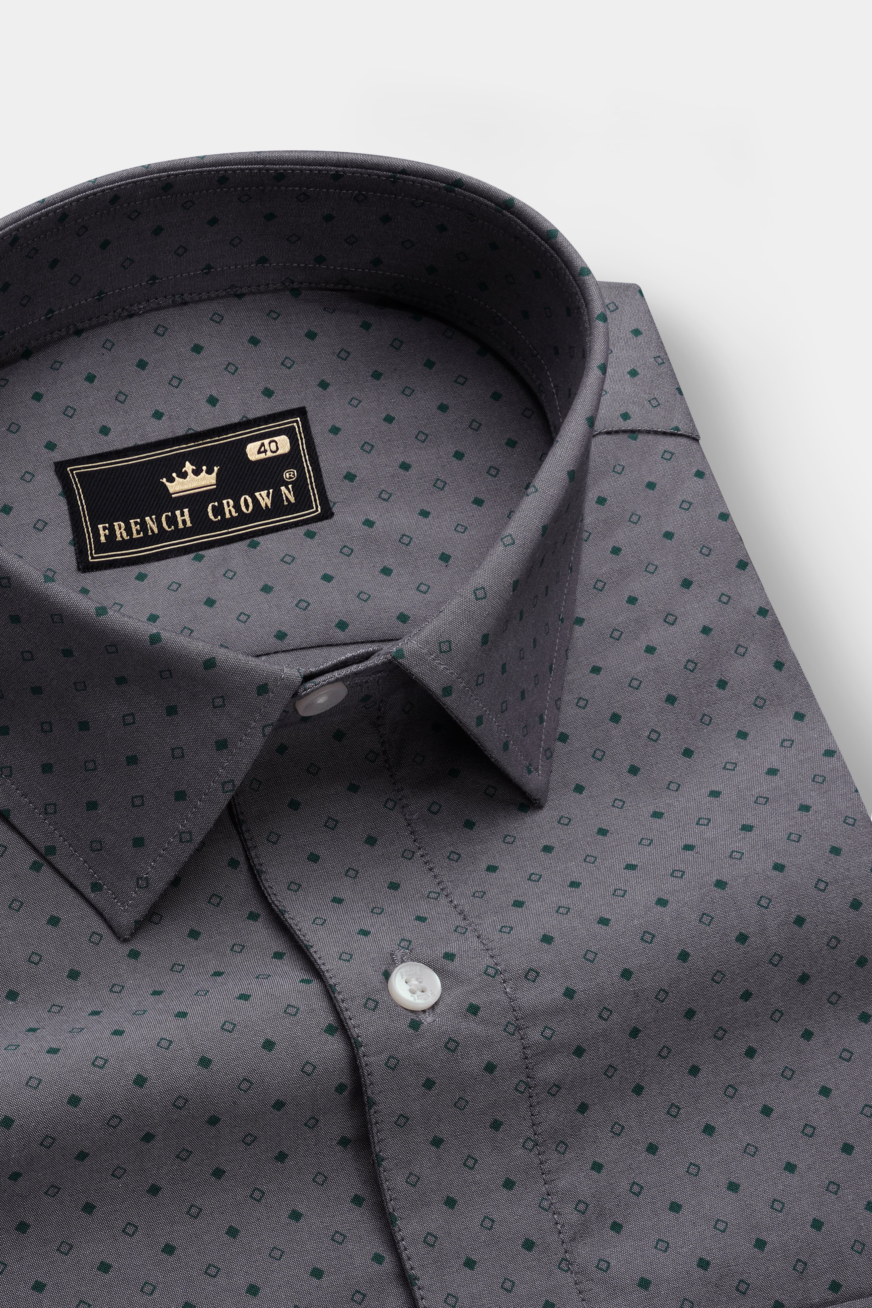 Micravo-Suva Gray And Green Micro Printed Premium Giza Cotton Dress Shirt