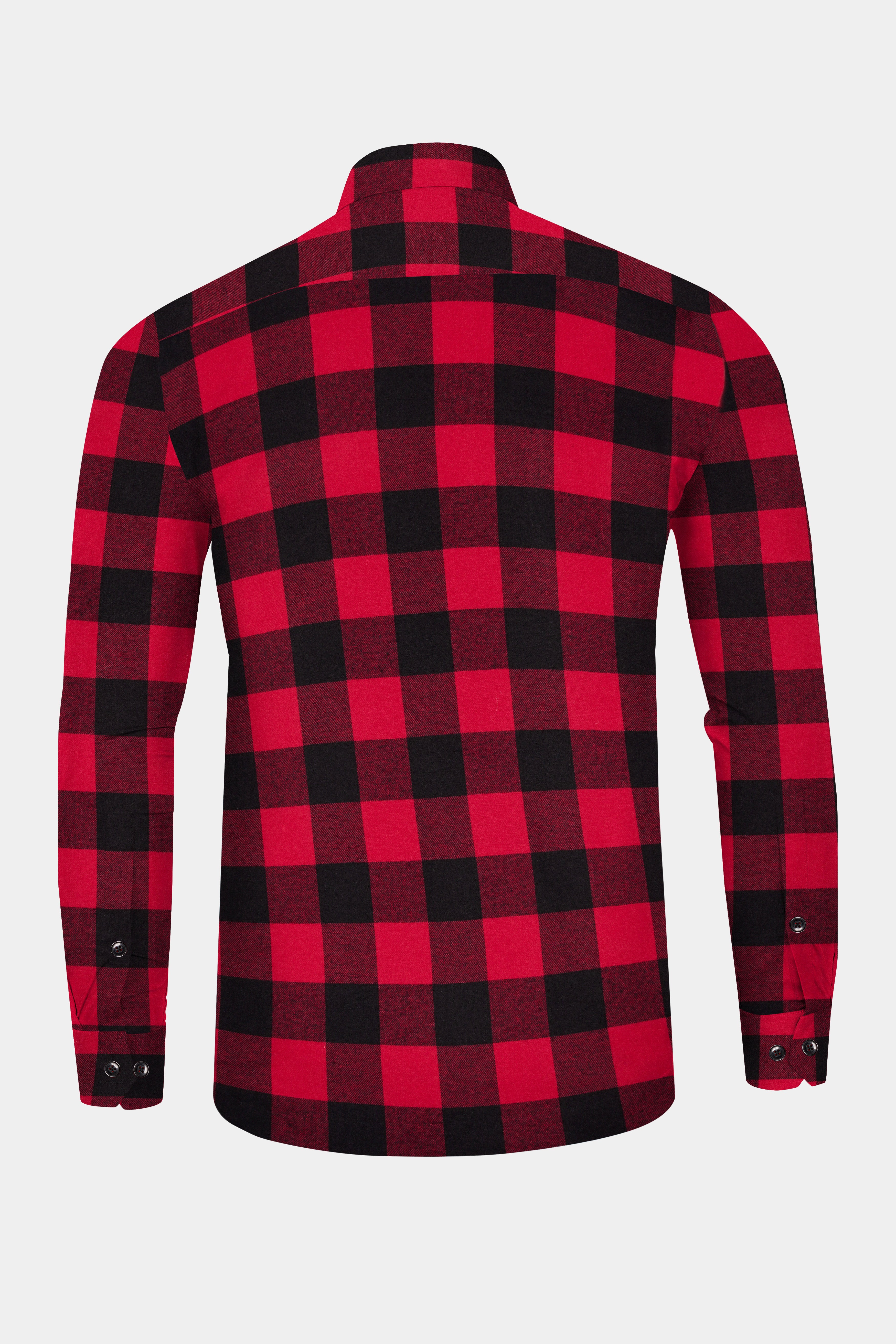 Flanvoro-Cornell Red And Jade Black Plaid Flannel Designer Overhirt/Shacket
