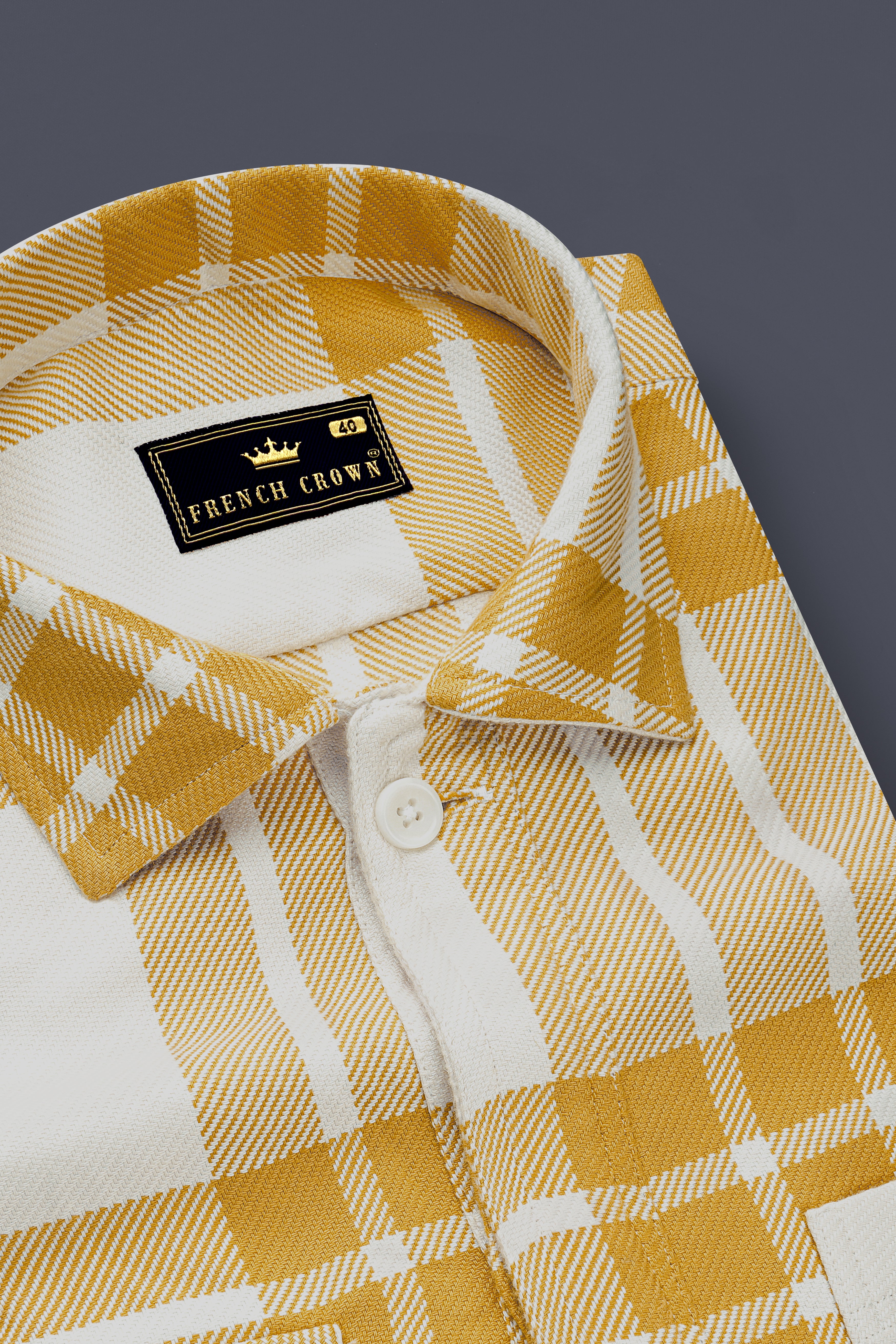 Solaro-Marigold Yellow And Bright White Plaid Heavyweight Twill Designer Overshirt/Shacket