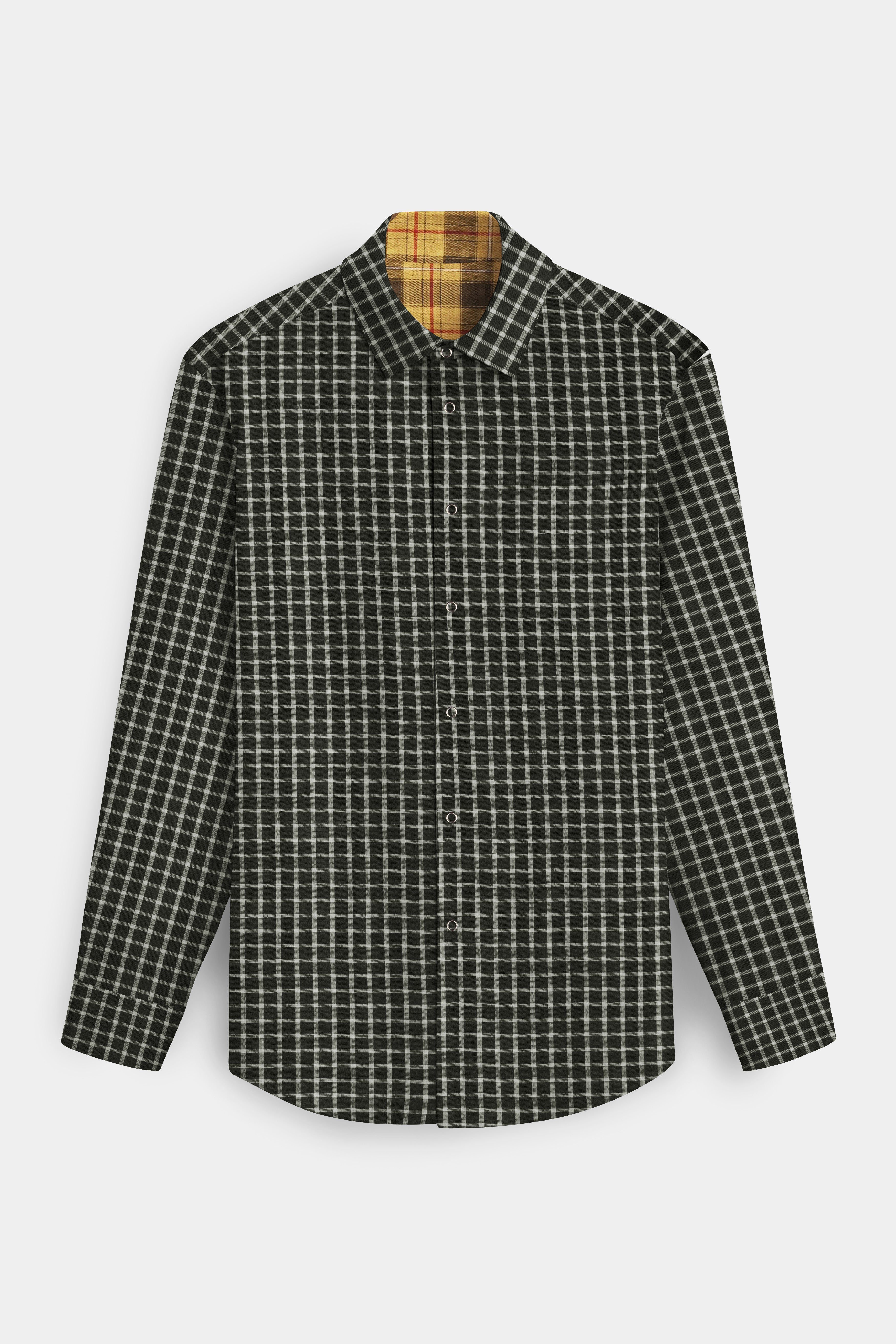 Revoro-Saffron Yellow And Zeus Green Premium Giza Cotton Reversible Shirt