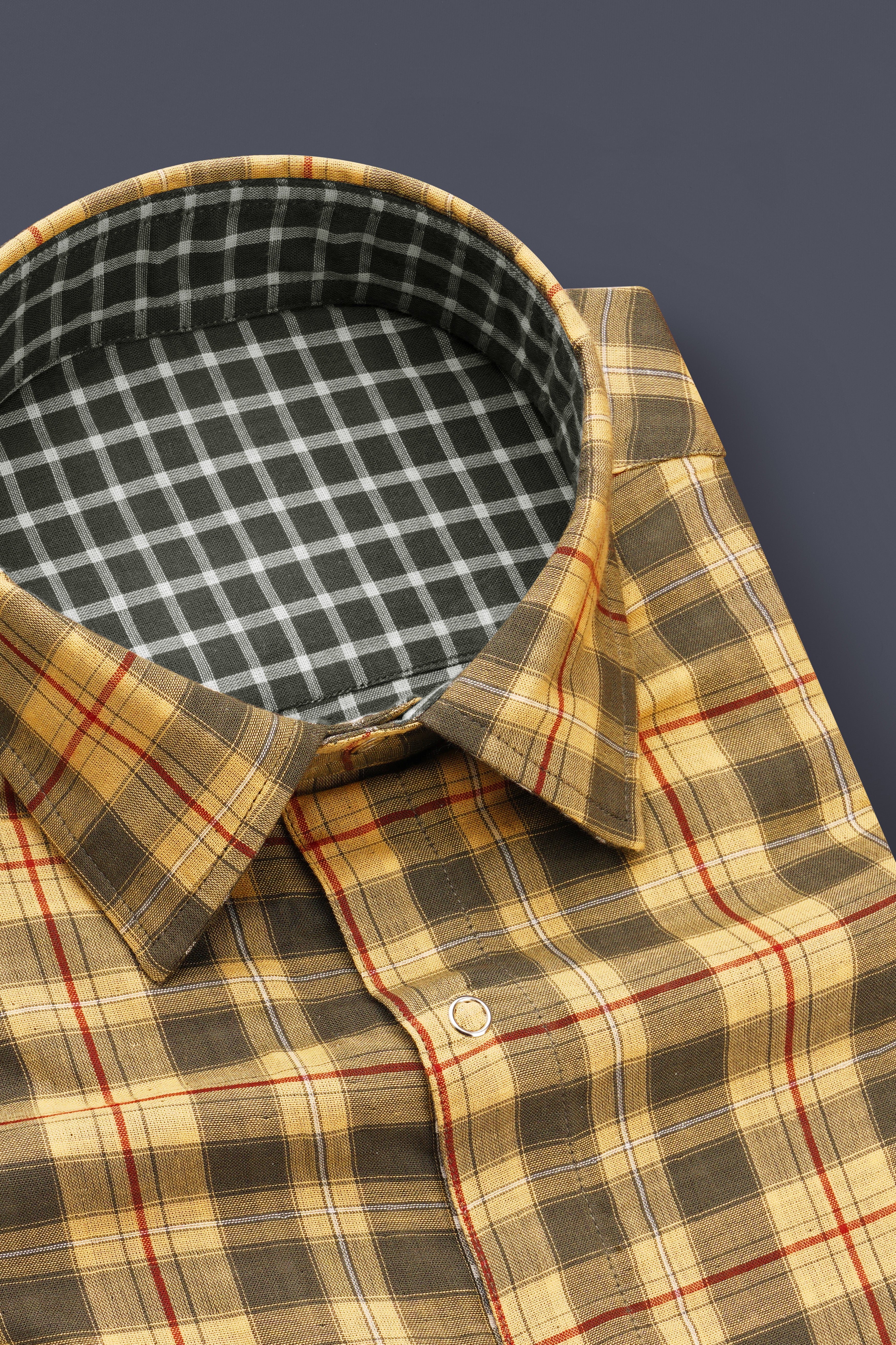 Revoro-Saffron Yellow And Zeus Green Premium Giza Cotton Reversible Shirt