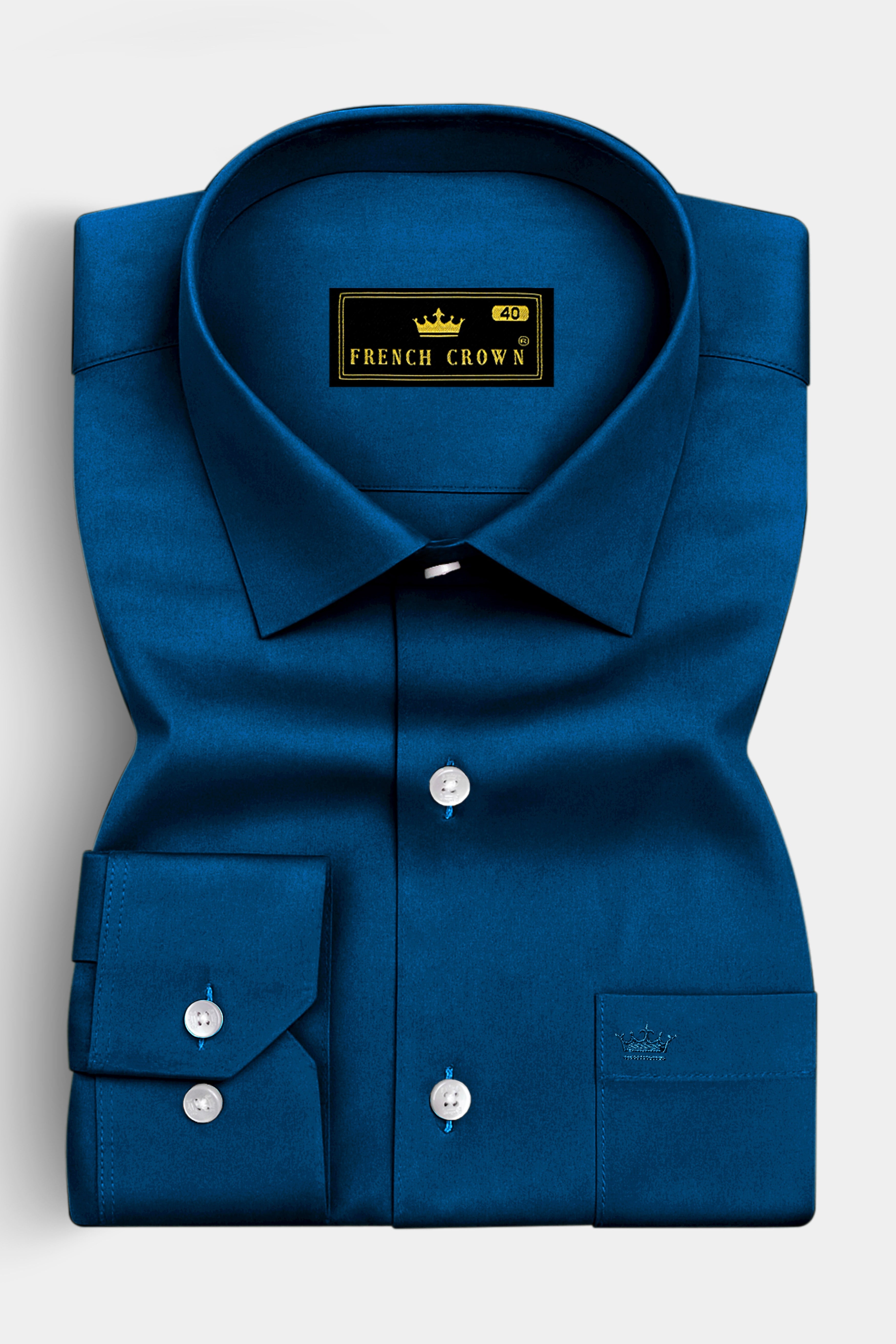 Aureblu-Prussian Blue Subtle Sheen Super Soft Premium Cotton Dress Shirt
