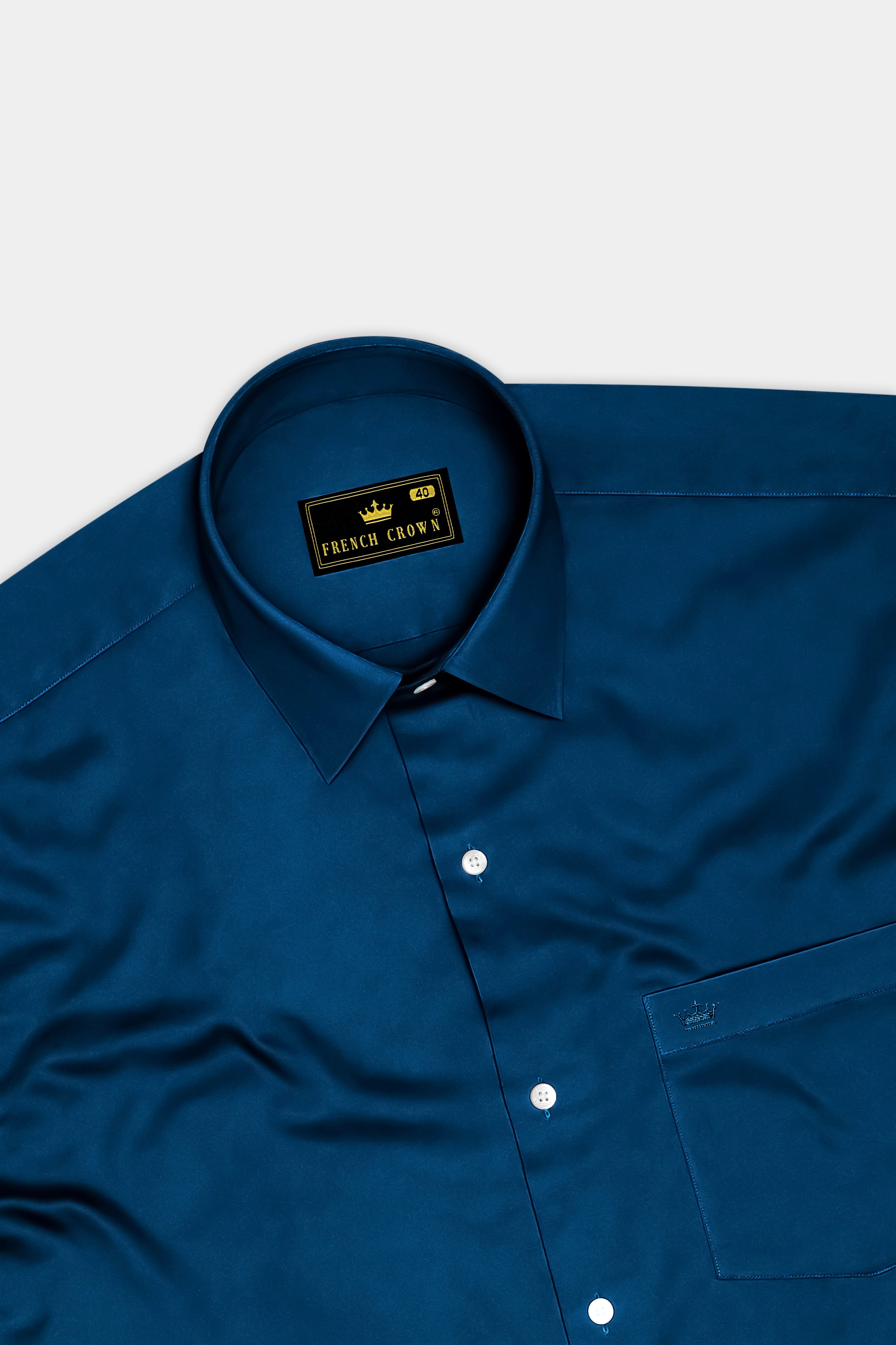 Aureblu-Prussian Blue Subtle Sheen Super Soft Premium Cotton Dress Shirt