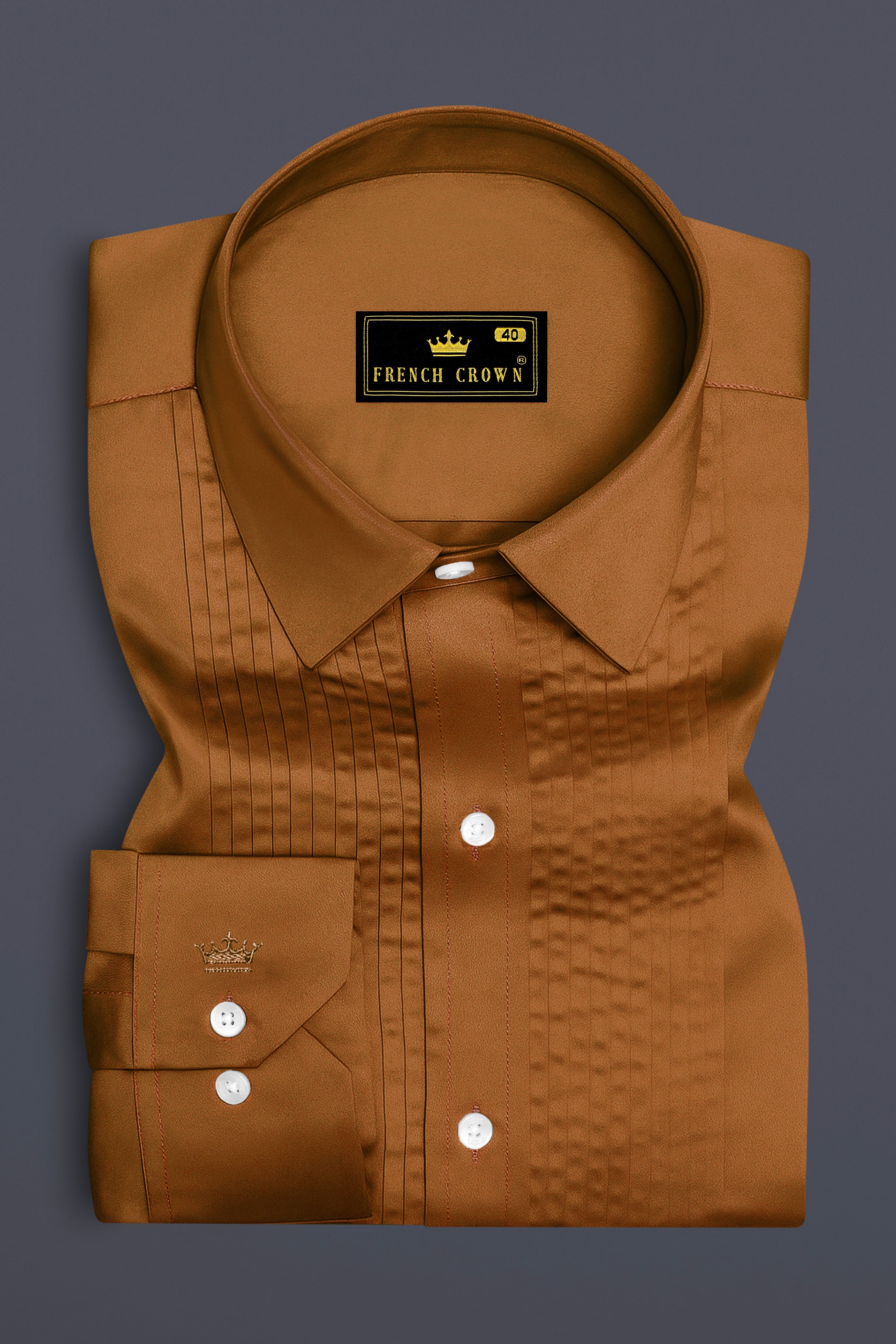 Lustran-Sienna Brown Subtle Sheen Super Soft Premium Cotton Tuxedo Shirt