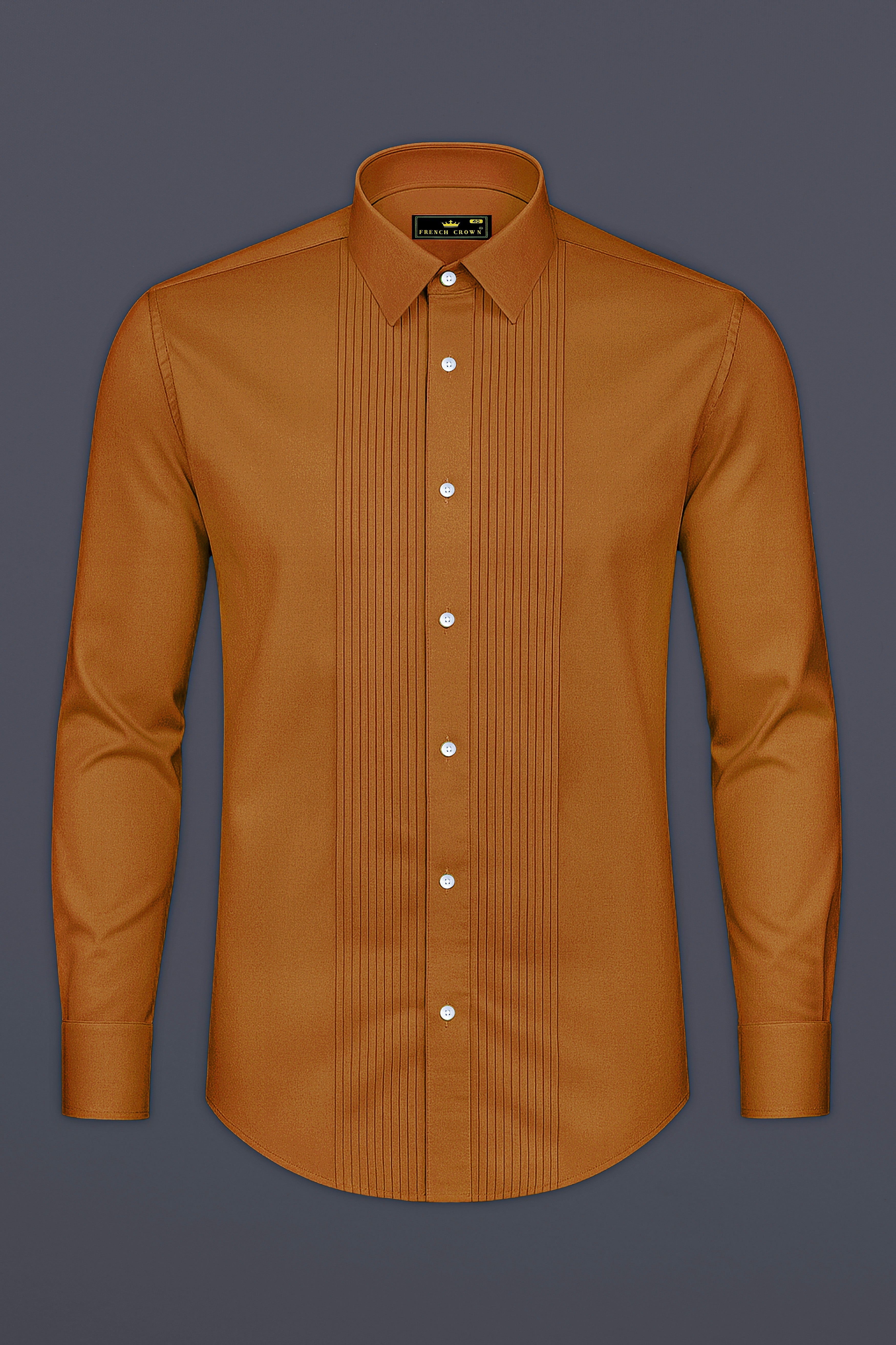 Lustran-Sienna Brown Subtle Sheen Super Soft Premium Cotton Tuxedo Shirt