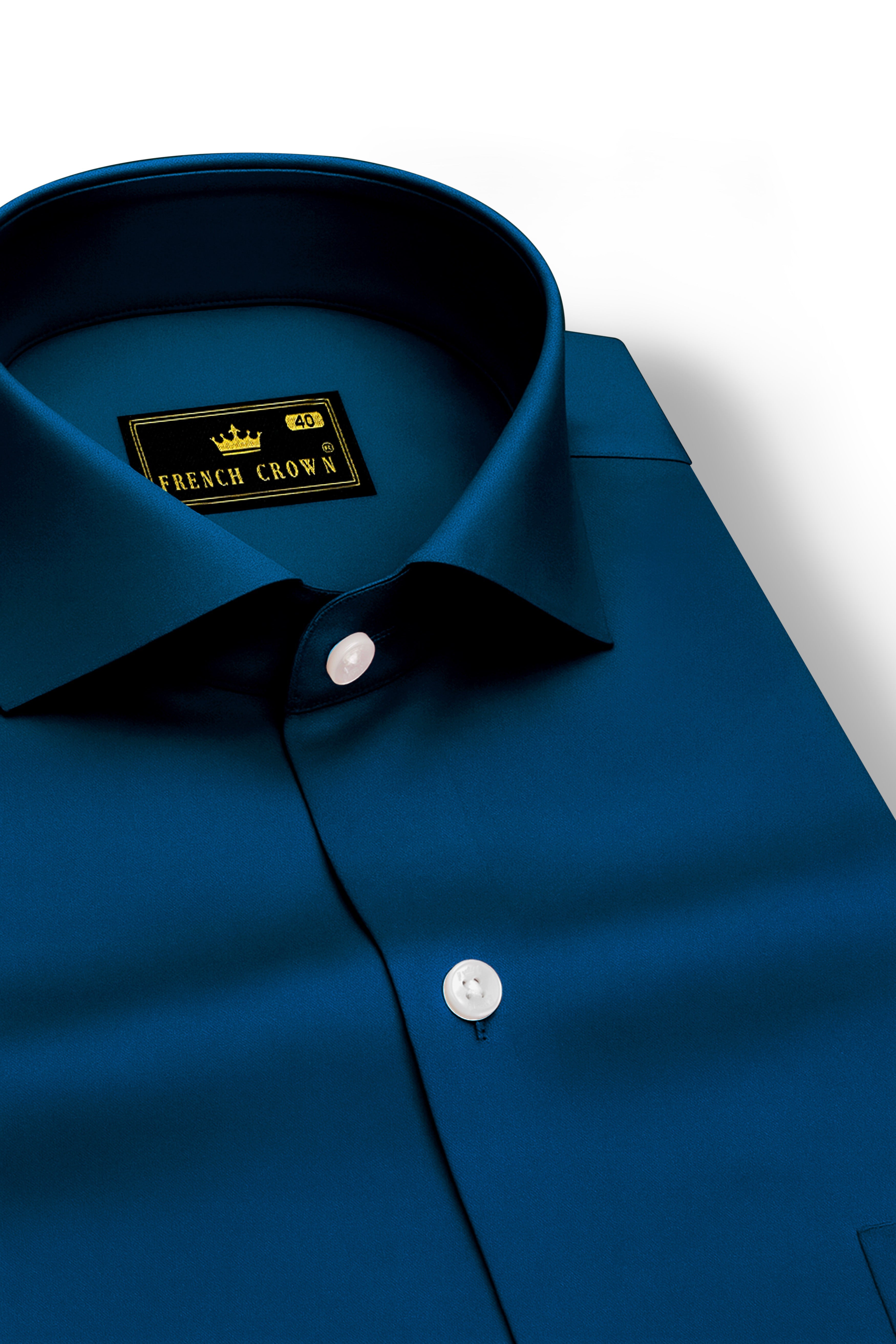 Aureblu-Prussian Blue Subtle Sheen Super Soft Premium Cotton Cut Away Collar Dress Shirt