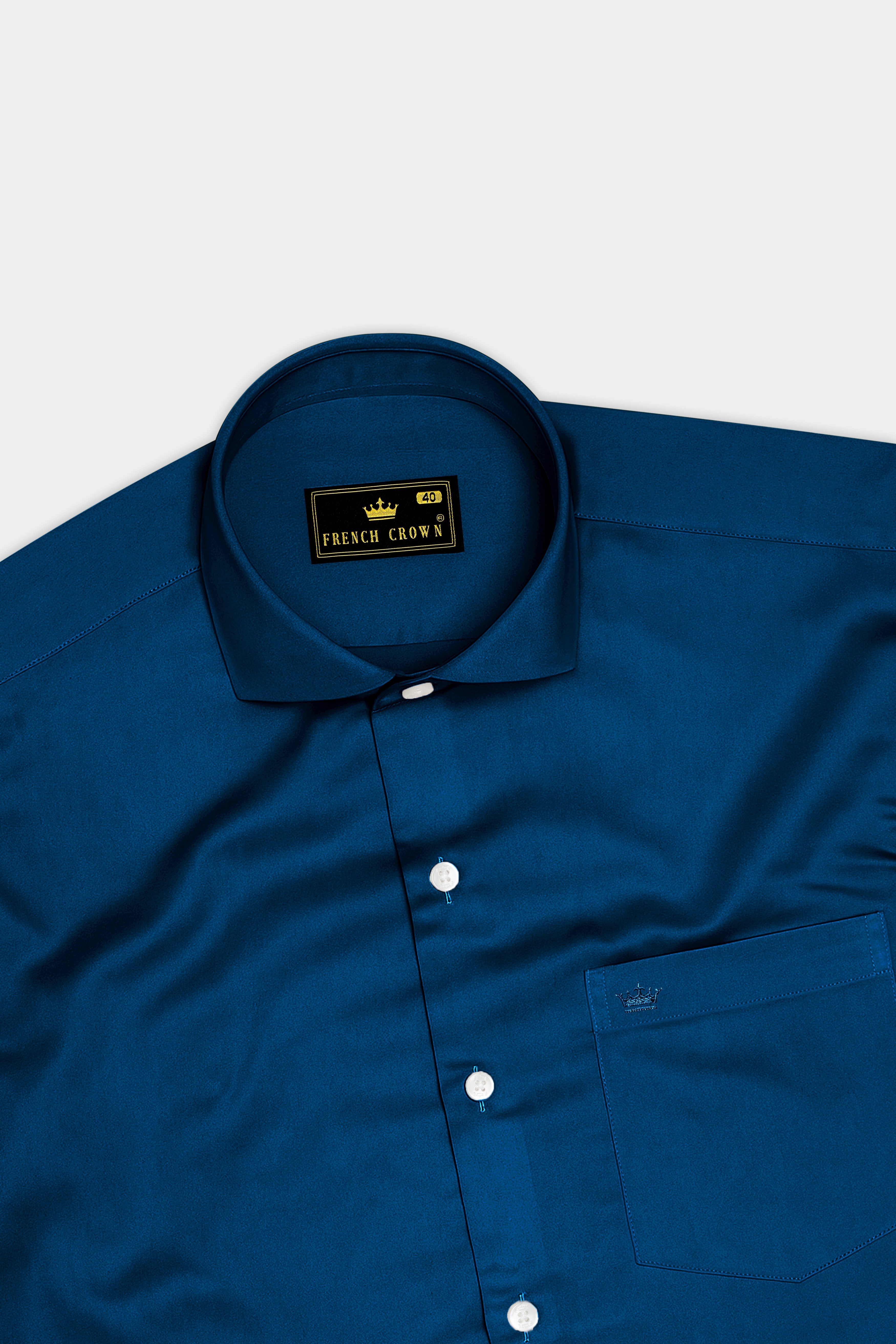 Aureblu-Prussian Blue Subtle Sheen Super Soft Premium Cotton Cut Away Collar Dress Shirt