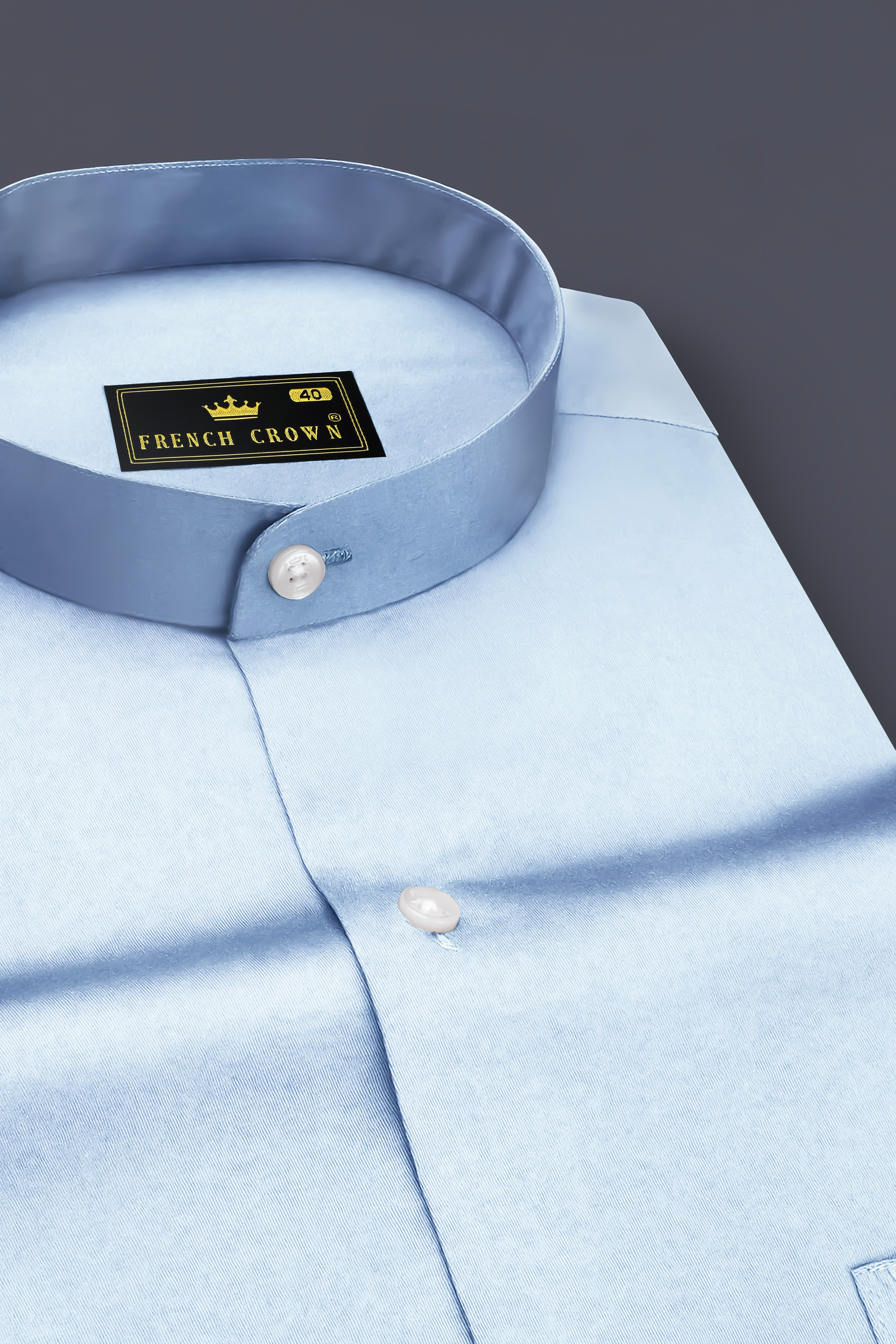 Bluessenza-Cornflower Blue Subtle Sheen Super Soft Premium Cotton Dress Mandarin Shirt