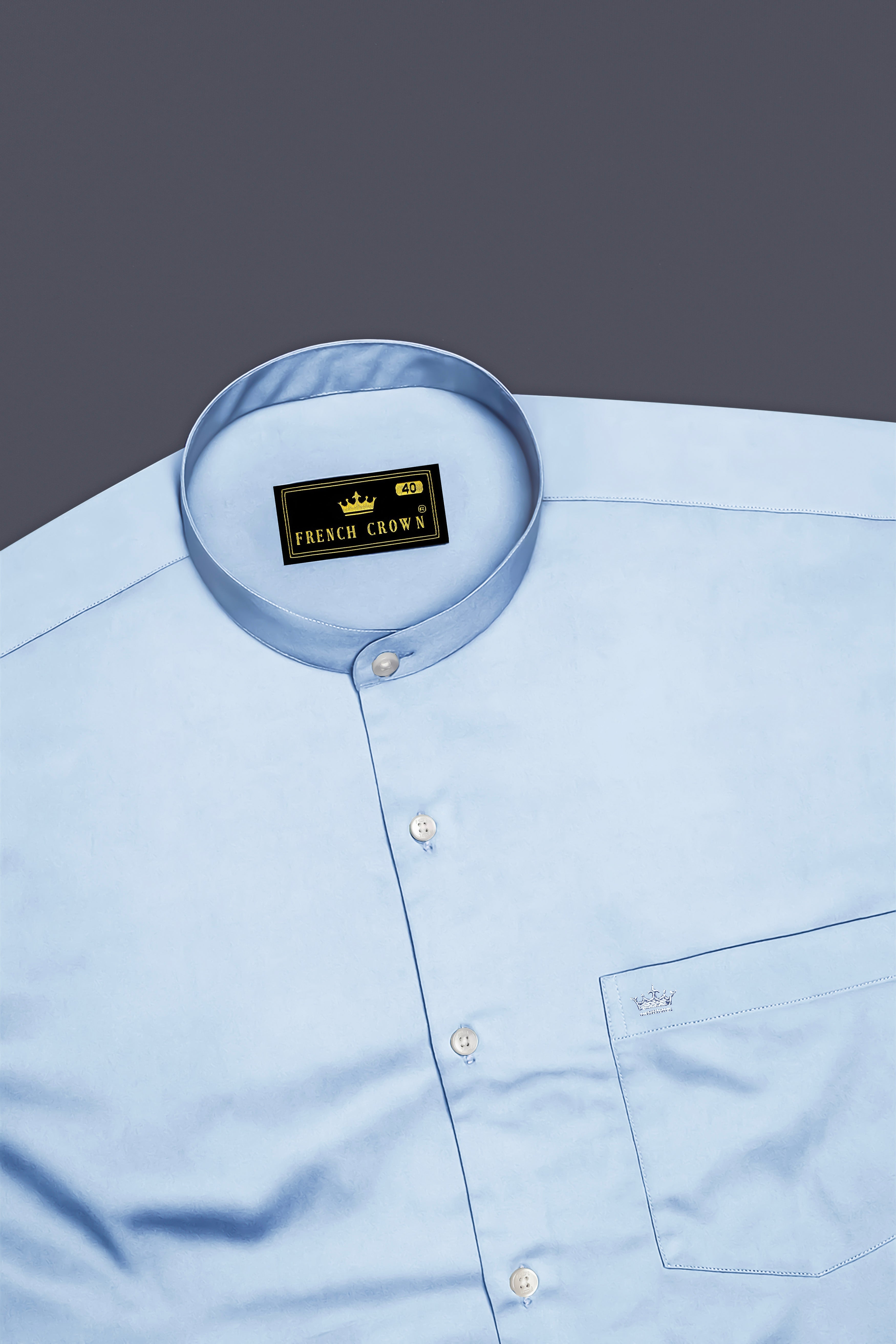 Bluessenza-Cornflower Blue Subtle Sheen Super Soft Premium Cotton Dress Mandarin Shirt