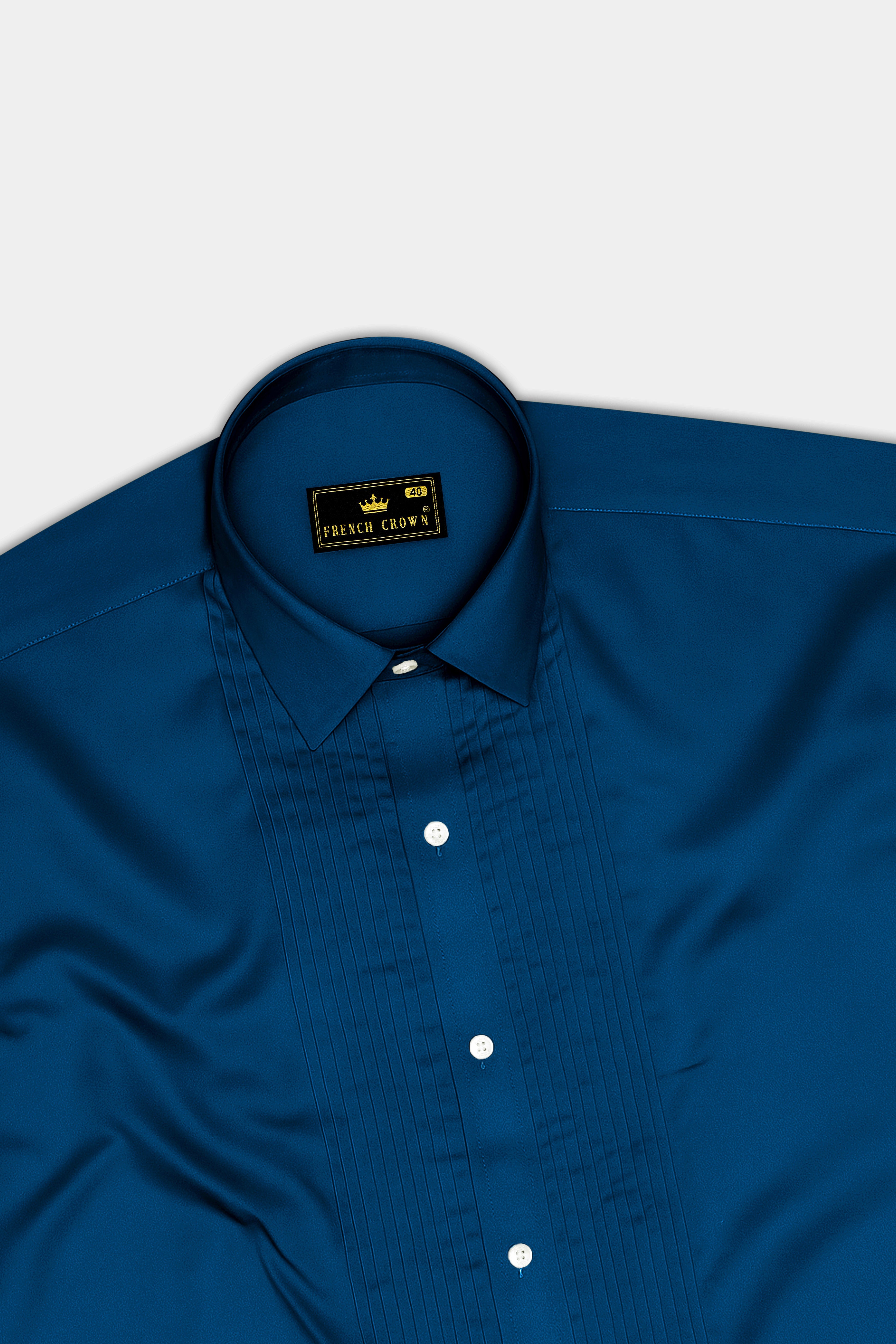 Aureblu-Prussian Blue Subtle Sheen Super Soft Premium Cotton Tuxedo Shirt