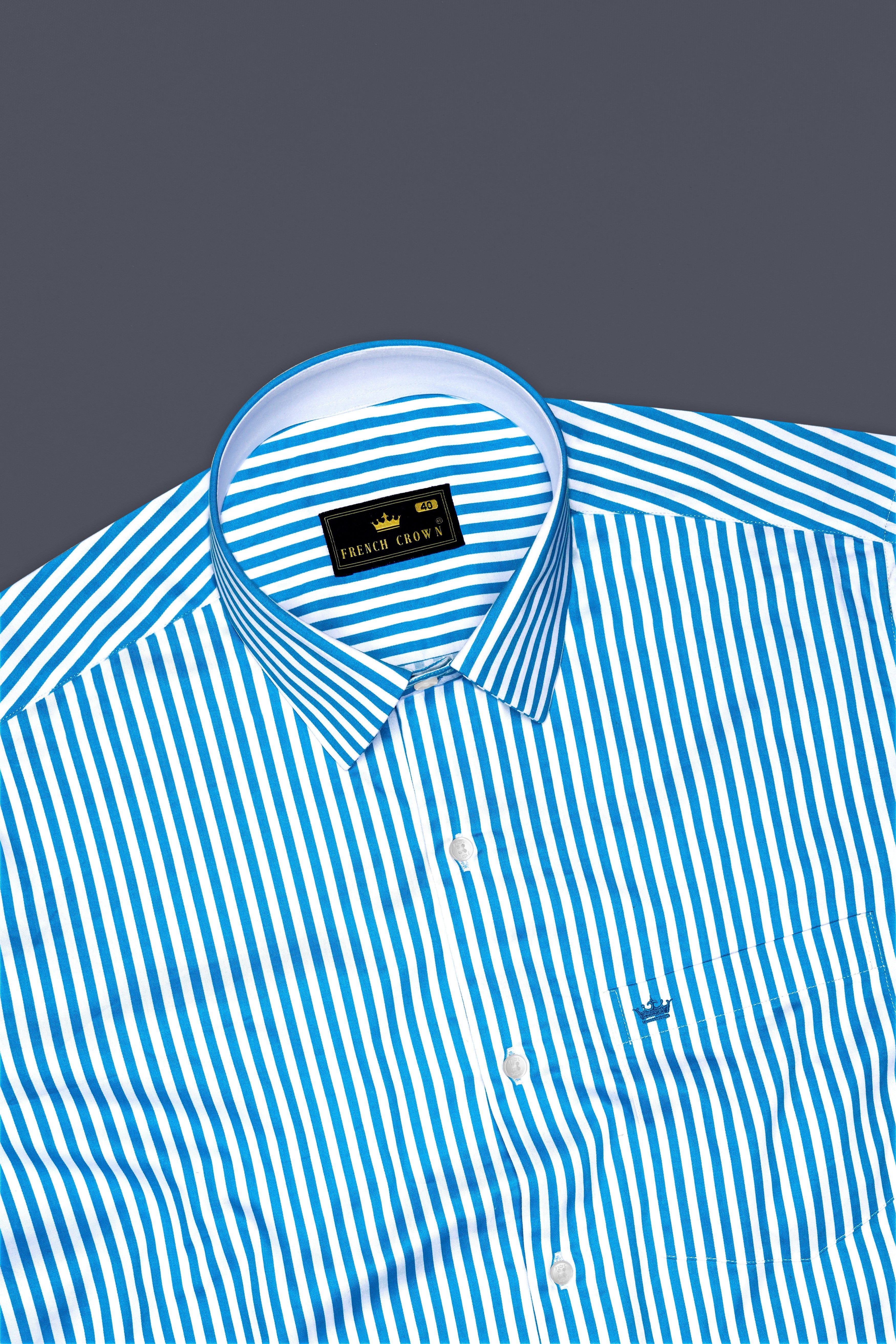 Aureline-Cerulean Blue And Bright White Candy Striped Super Soft Premium Cotton Dress Shirt