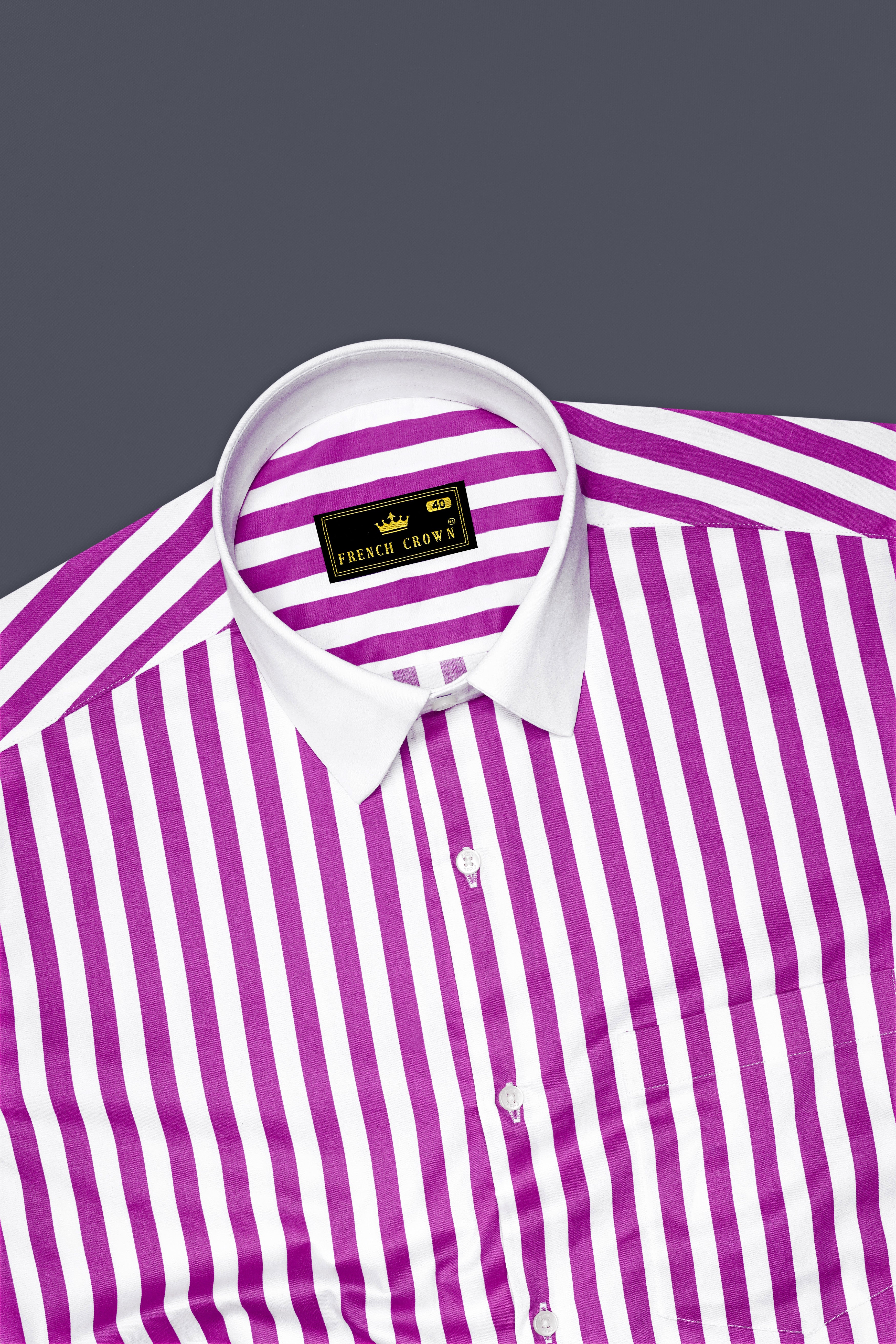 Aureline-Orchid Purple And Bright White Awning Striped Super Soft Premium Cotton Formal White Cuff Collar Shirt