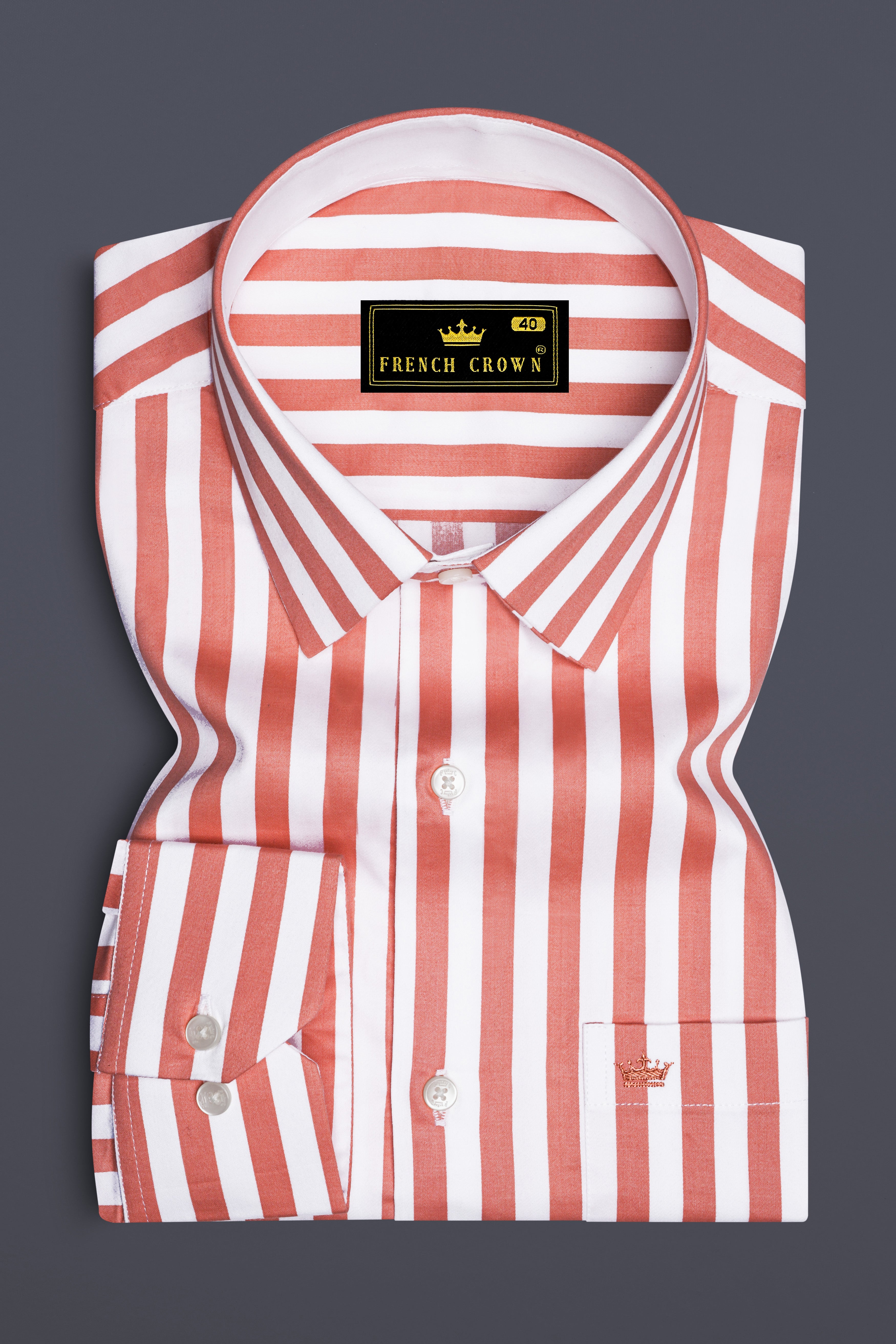 Strivaro-Apricot Peach And Bright White Awning Striped Super Soft Premium Cotton Dress Shirt