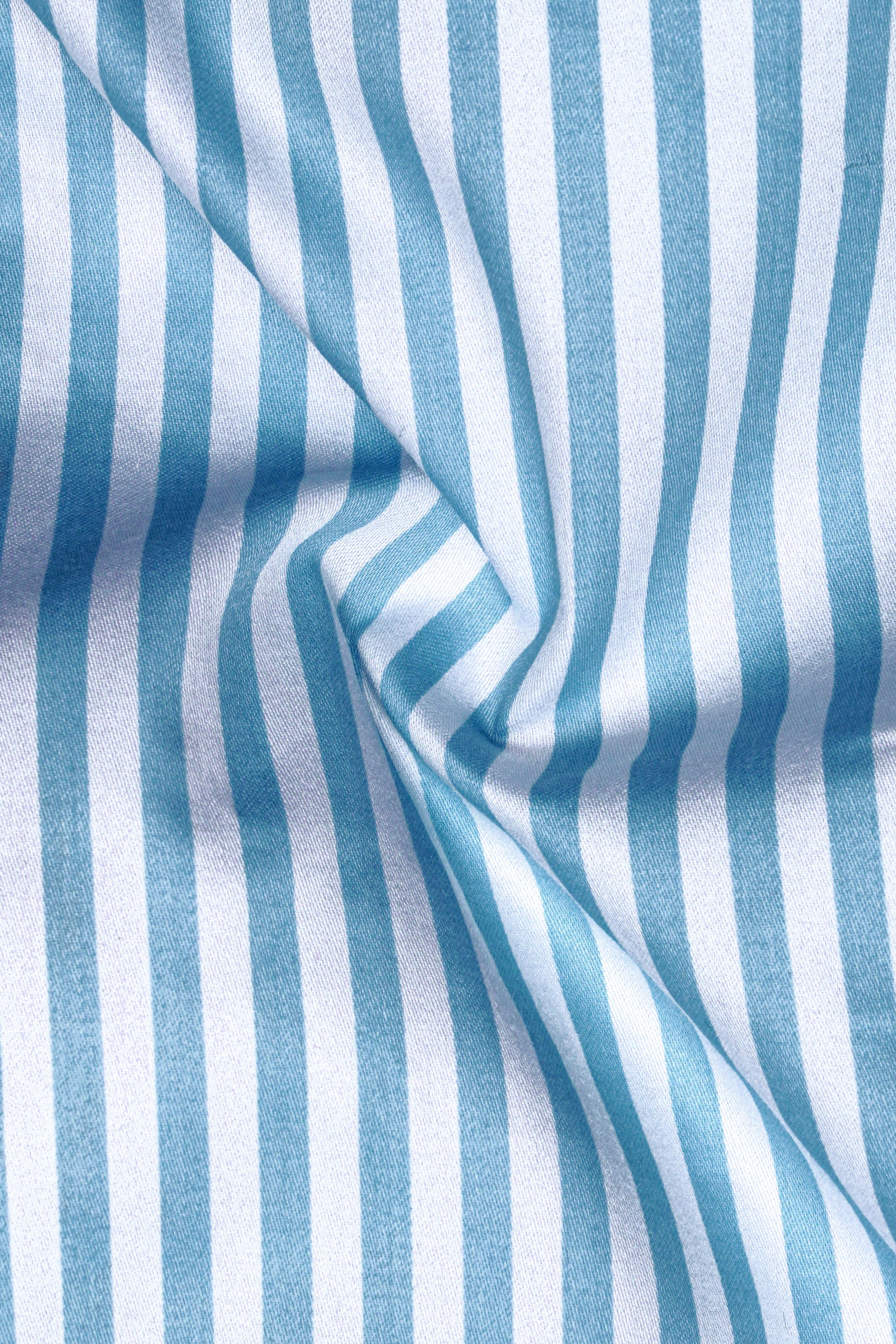 Ceruloro-Glacier Blue And Bright White Candy Striped Super Soft Premium Cotton Formal White Cuff Collar Shirt