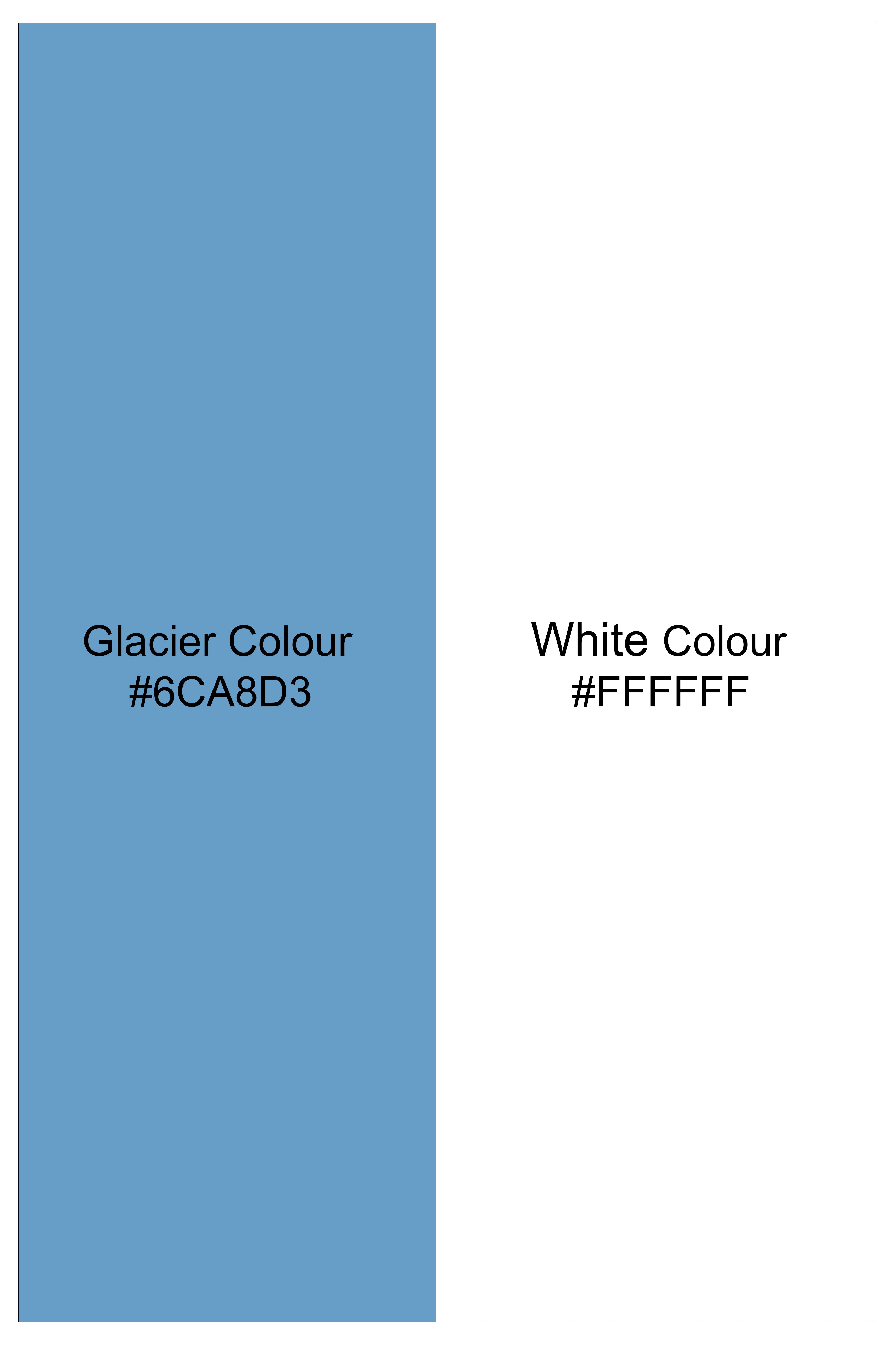 Ceruloro-Glacier Blue And Bright White Candy Striped Super Soft Premium Cotton Dress White Cuff Collar Shirt