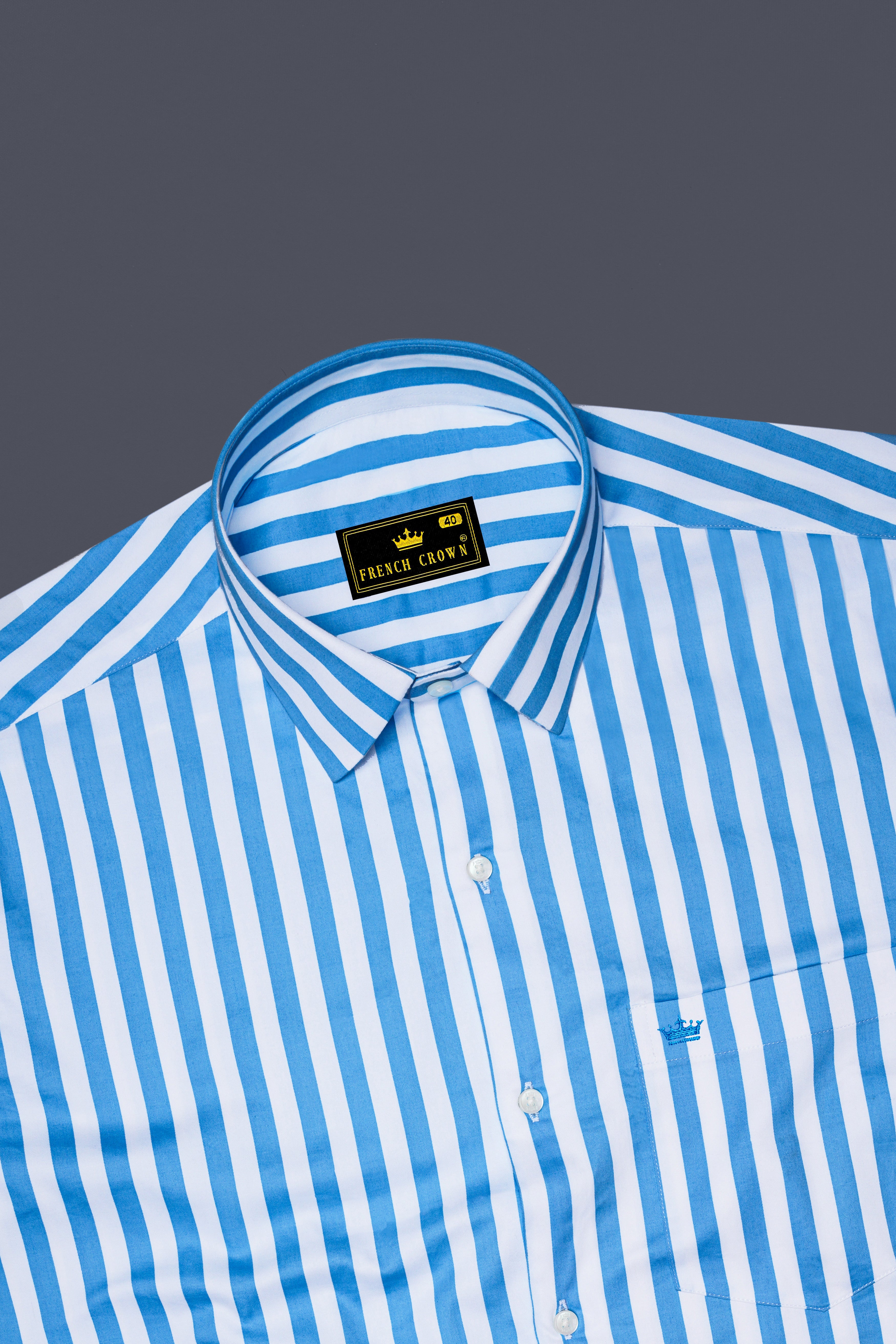 Aurecel-Celestial Blue And Bright White Awning Striped Subtle Sheen Super Soft Premium Cotton Dress Shirt