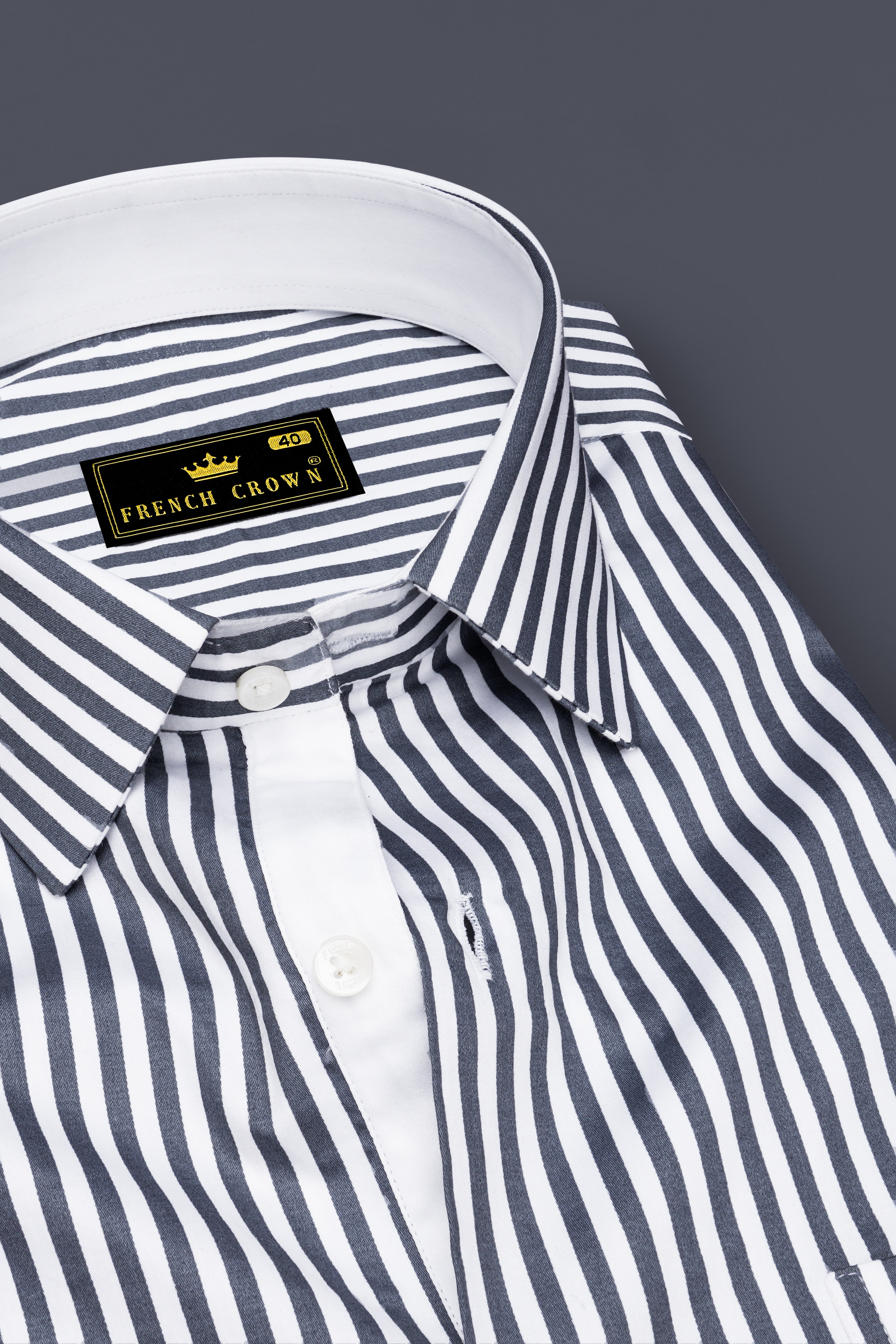 Cinerra-Amethyst Gray And Bright White Candy Striped Super Soft Premium Cotton Dress Shirt