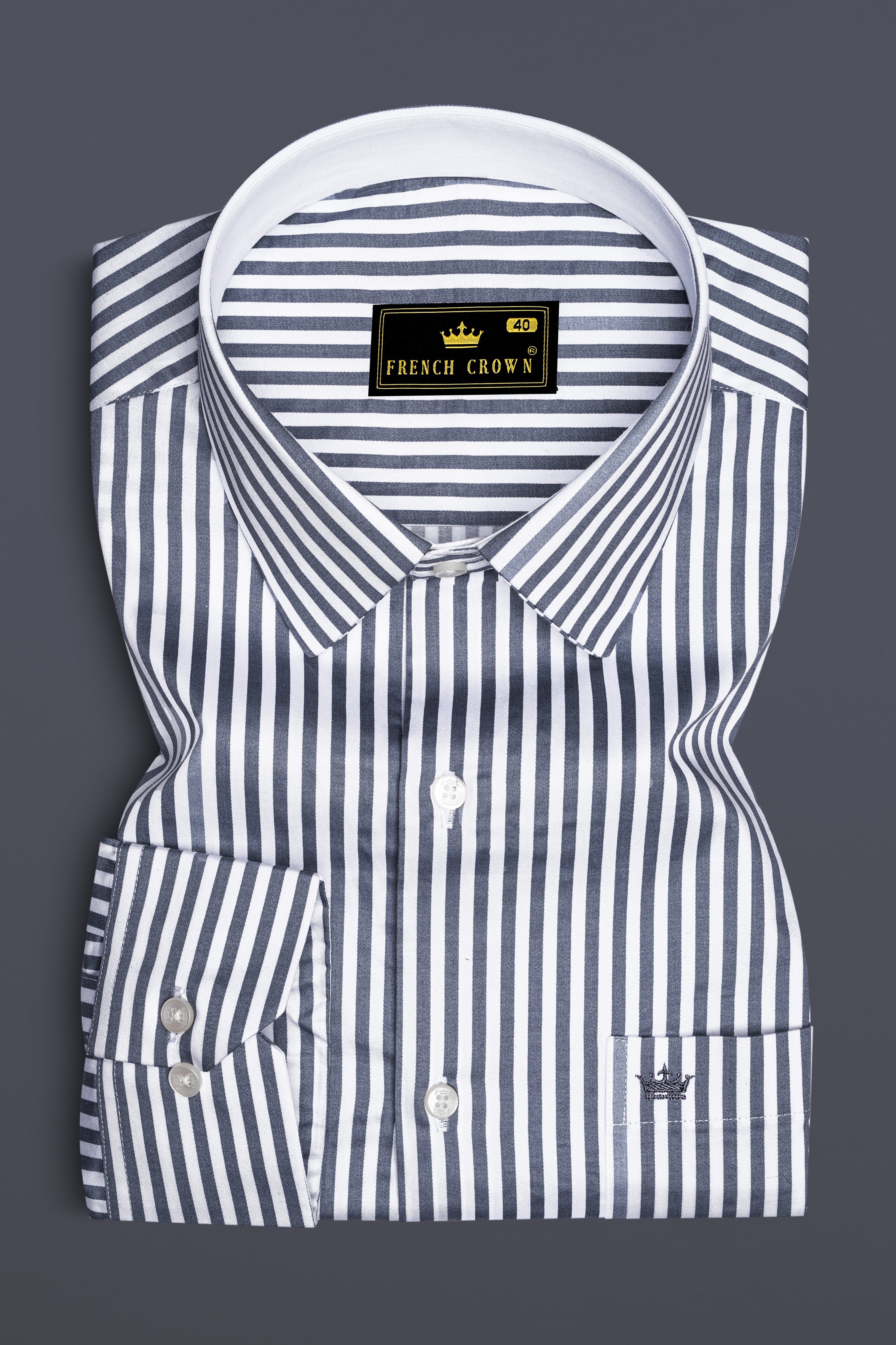 Cinerra-Amethyst Gray And Bright White Candy Striped Super Soft Premium Cotton Dress Shirt