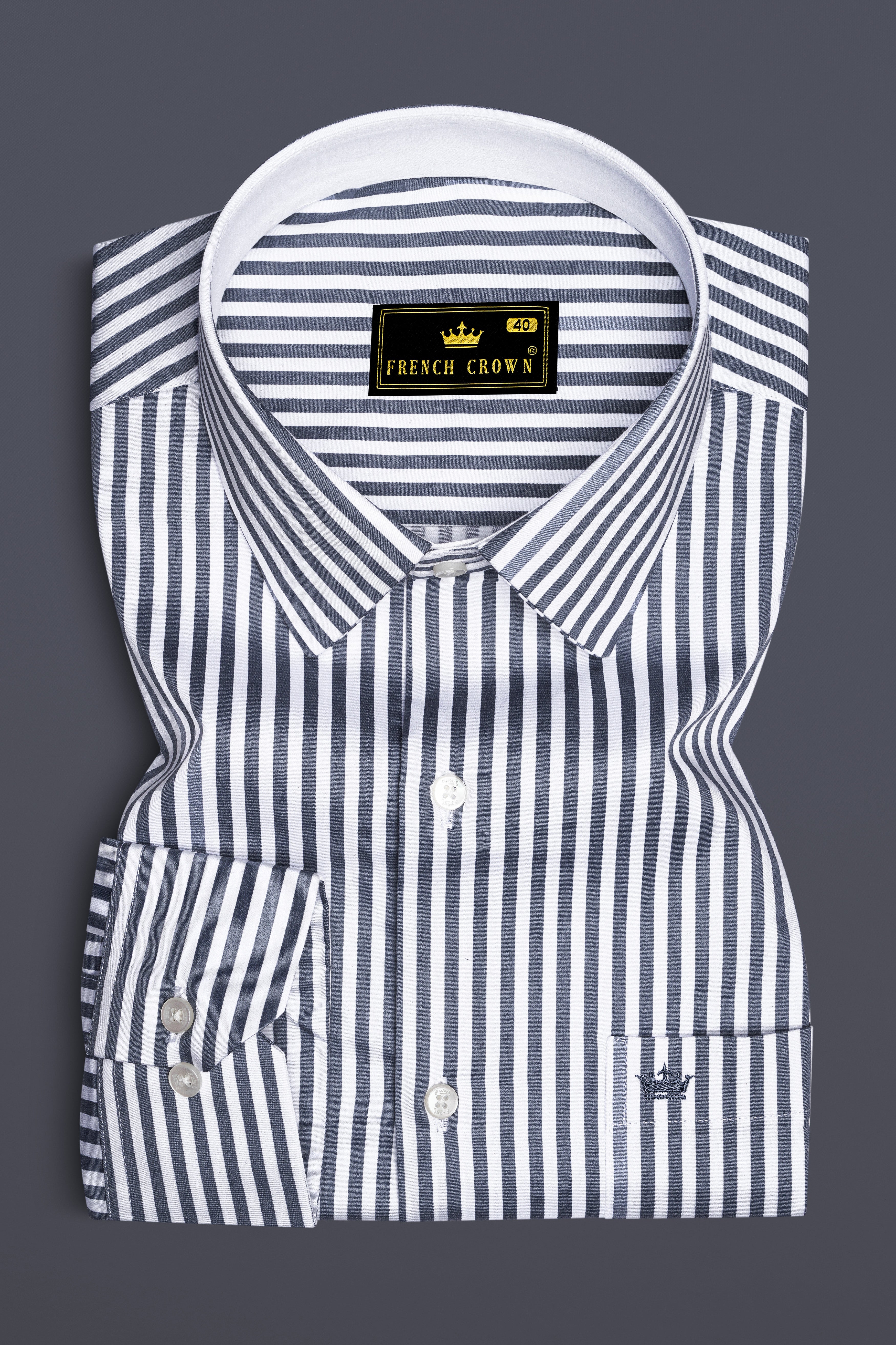 Cinerra-Amethyst Gray And Bright White Candy Striped Super Soft Premium Cotton Dress Shirt