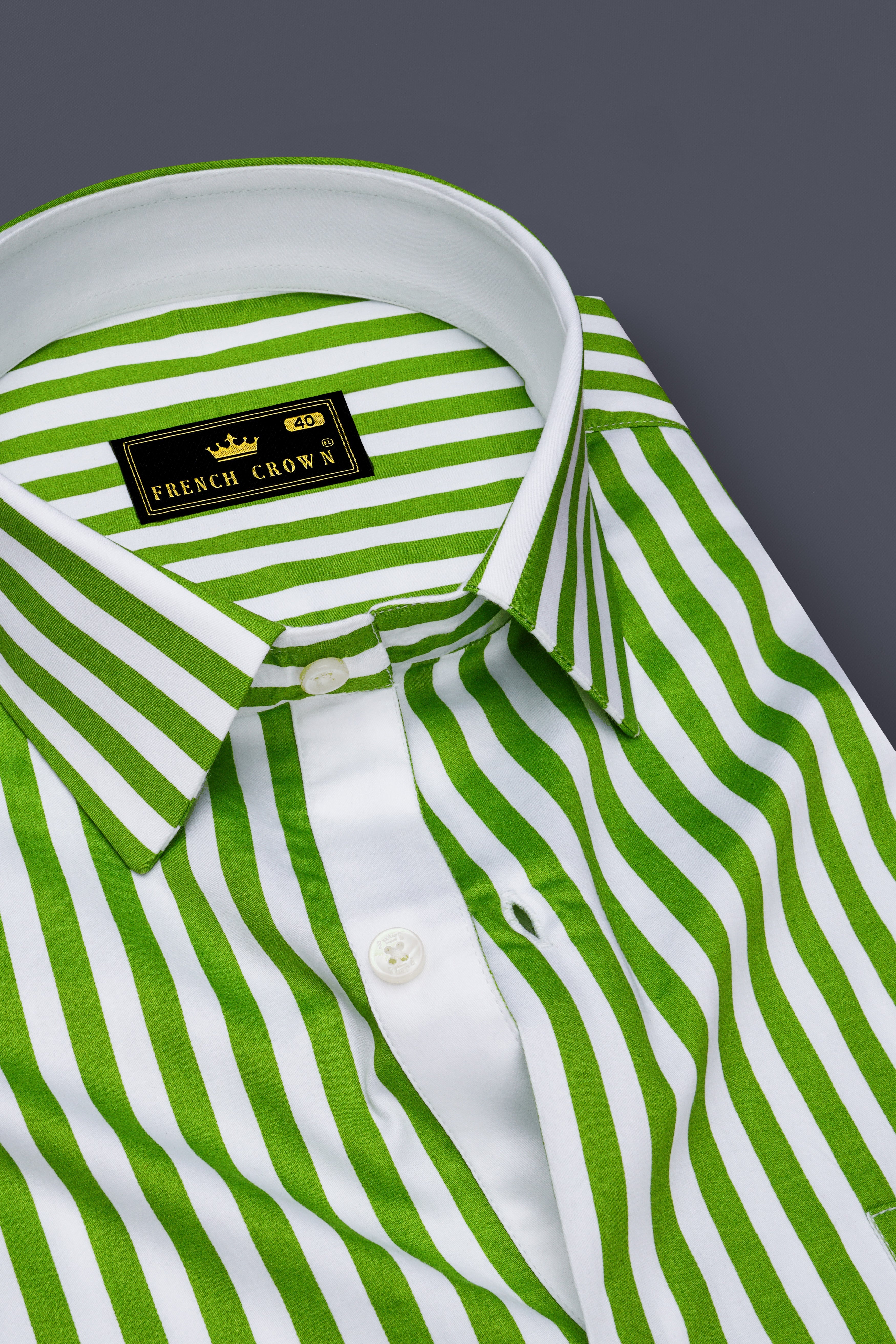 Lustrivon-Citrus Green And Bright White Candy Striped Super Soft Premium Cotton Dress Shirt