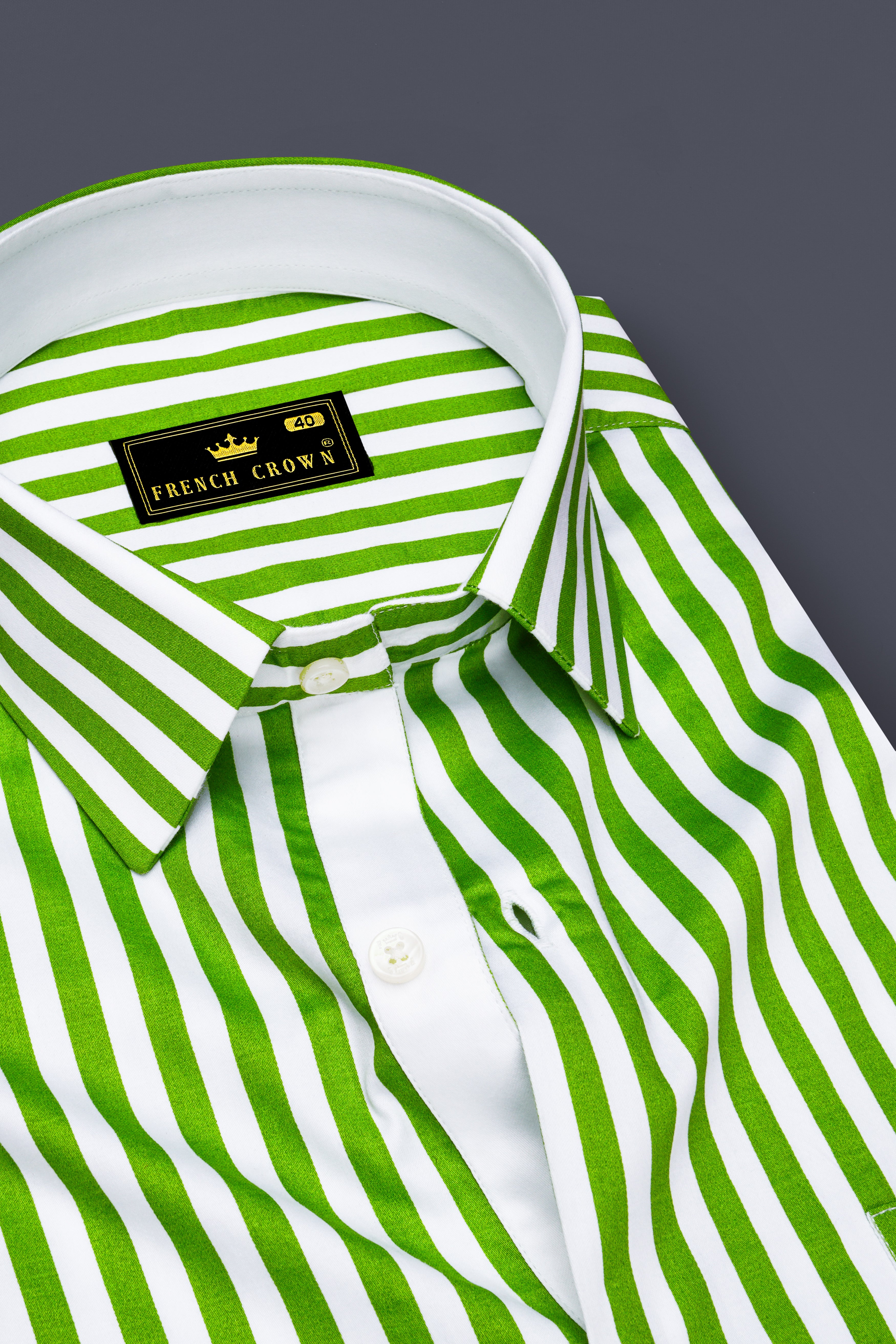 Lustrivon-Citrus Green And Bright White Candy Striped Super Soft Premium Cotton Dress Shirt