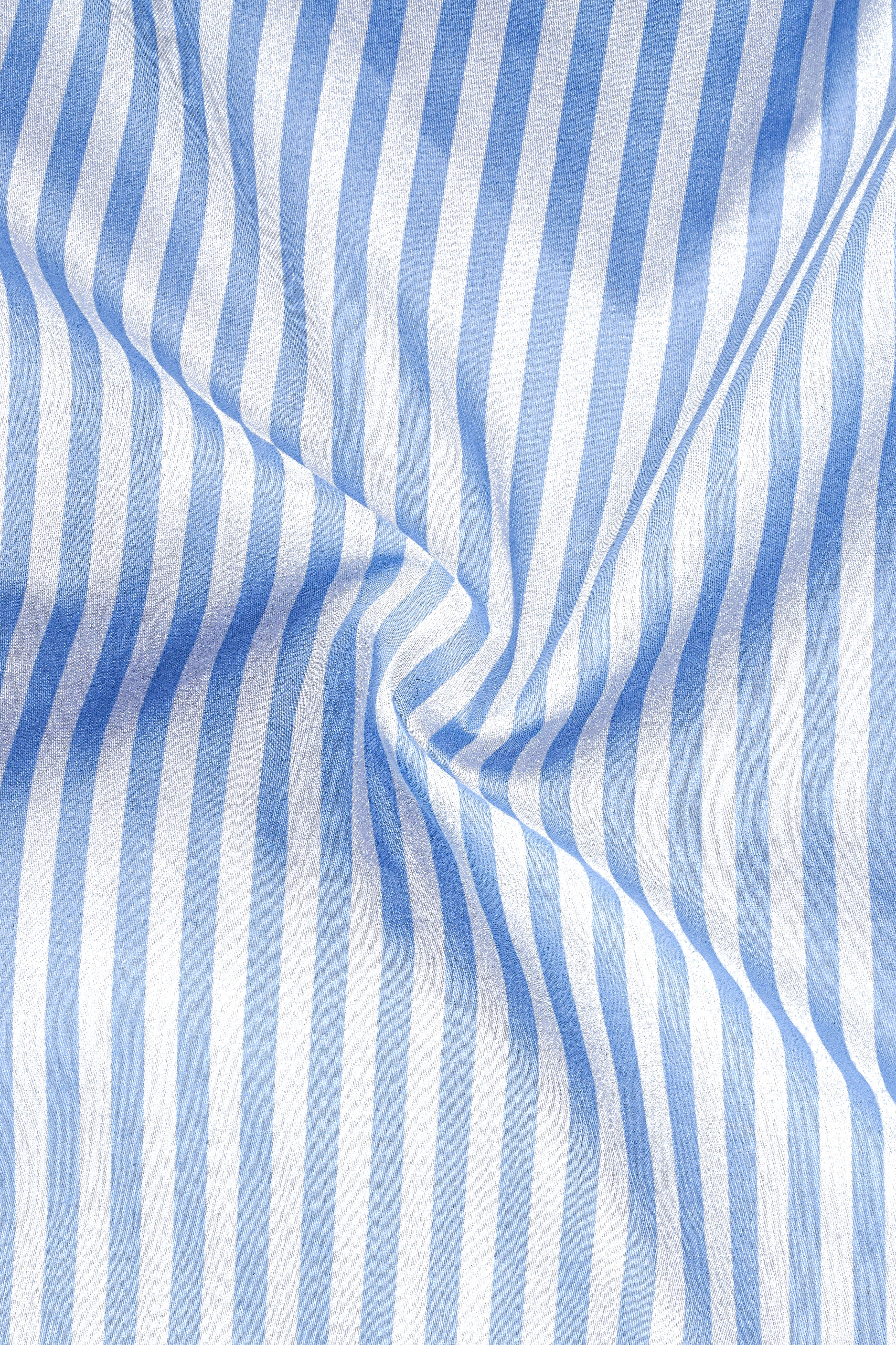Ceruloro-Glacier Blue And Bright White Candy Striped Subtle Sheen Super Soft Premium Cotton Dress Shirt