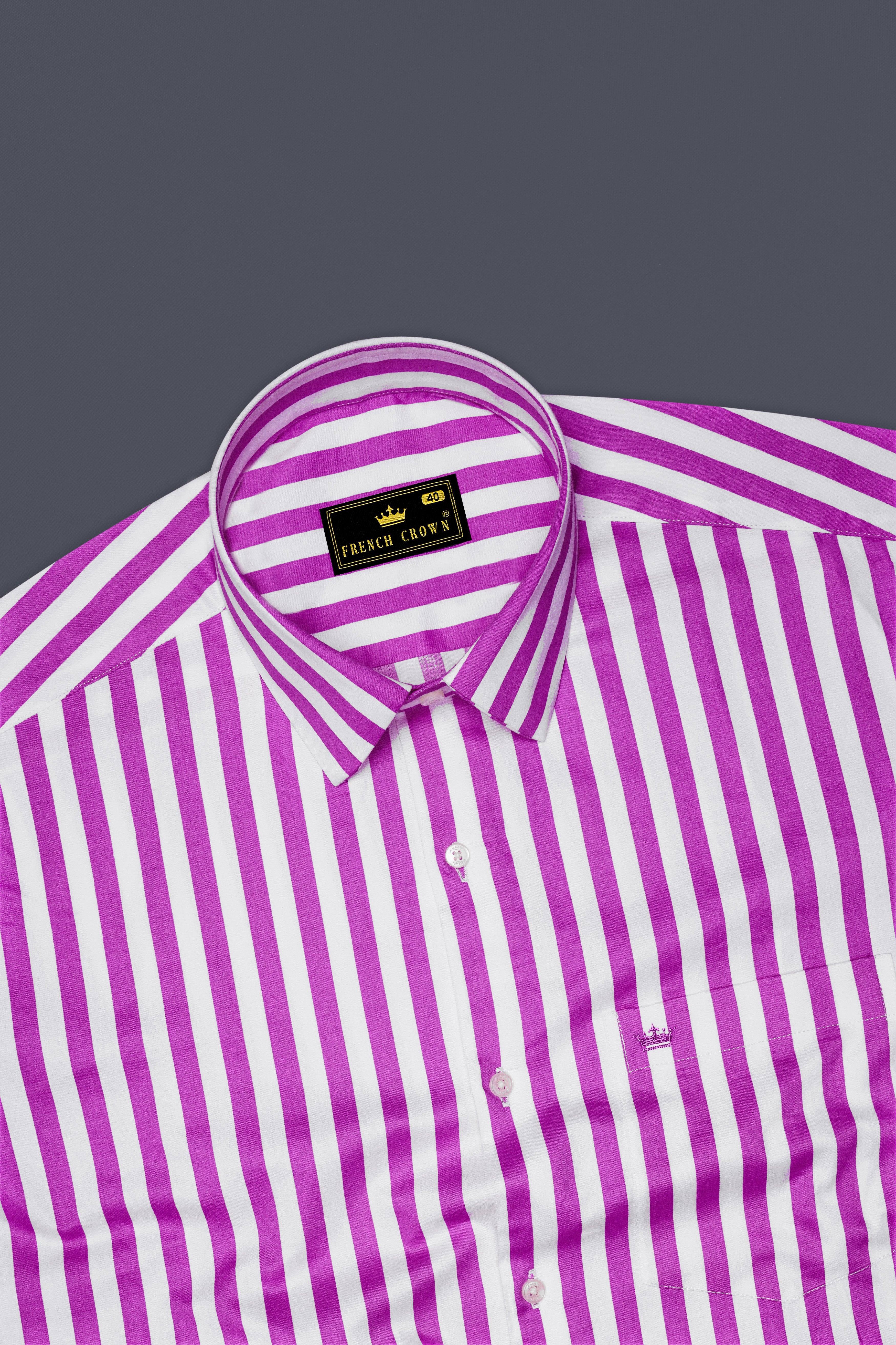 Aureline-Orchid Purple And Bright White Awning Striped Subtle Sheen Super Soft Premium Cotton Dress Shirt
