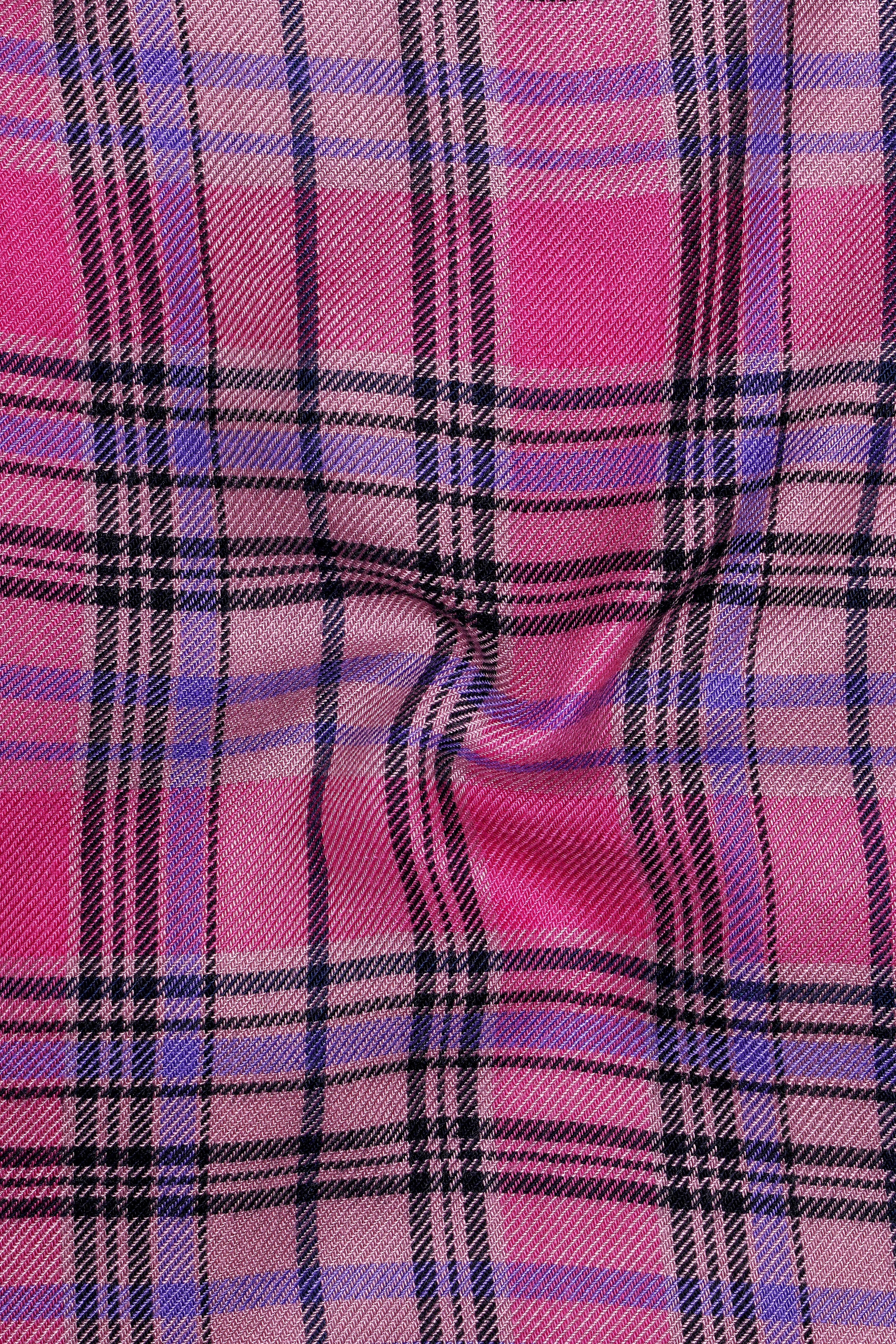 Wistavon-Mulberry Pink And Wisteria Purple Plaid Flannel Premium Cotton Casual Shirt