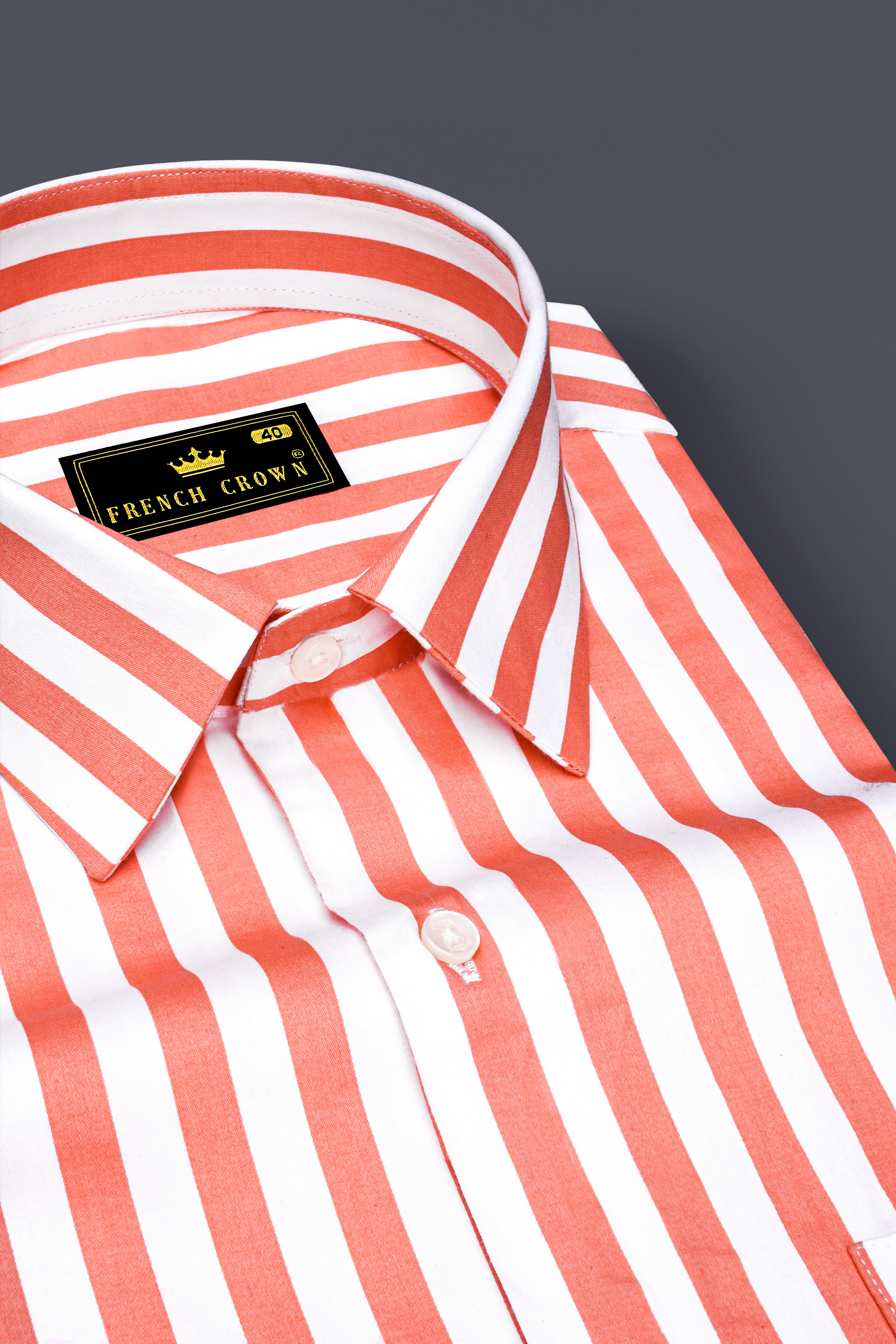 Strivaro-Apricot Peach And Bright White Awning Striped Subtle Sheen Super Soft Premium Cotton Dress Shirt