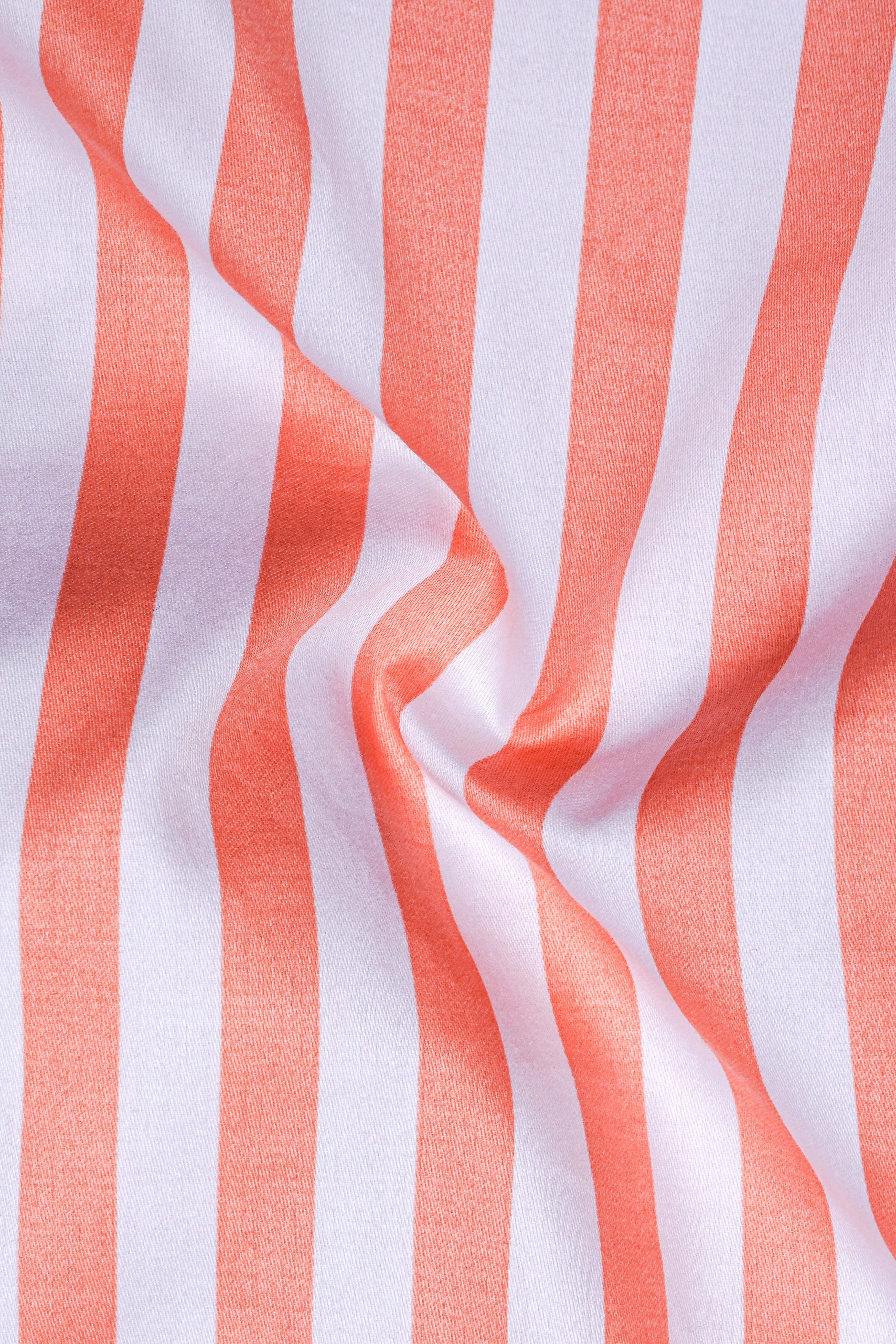Strivaro-Apricot Peach And Bright White Awning Striped Subtle Sheen Super Soft Premium Cotton Dress Shirt