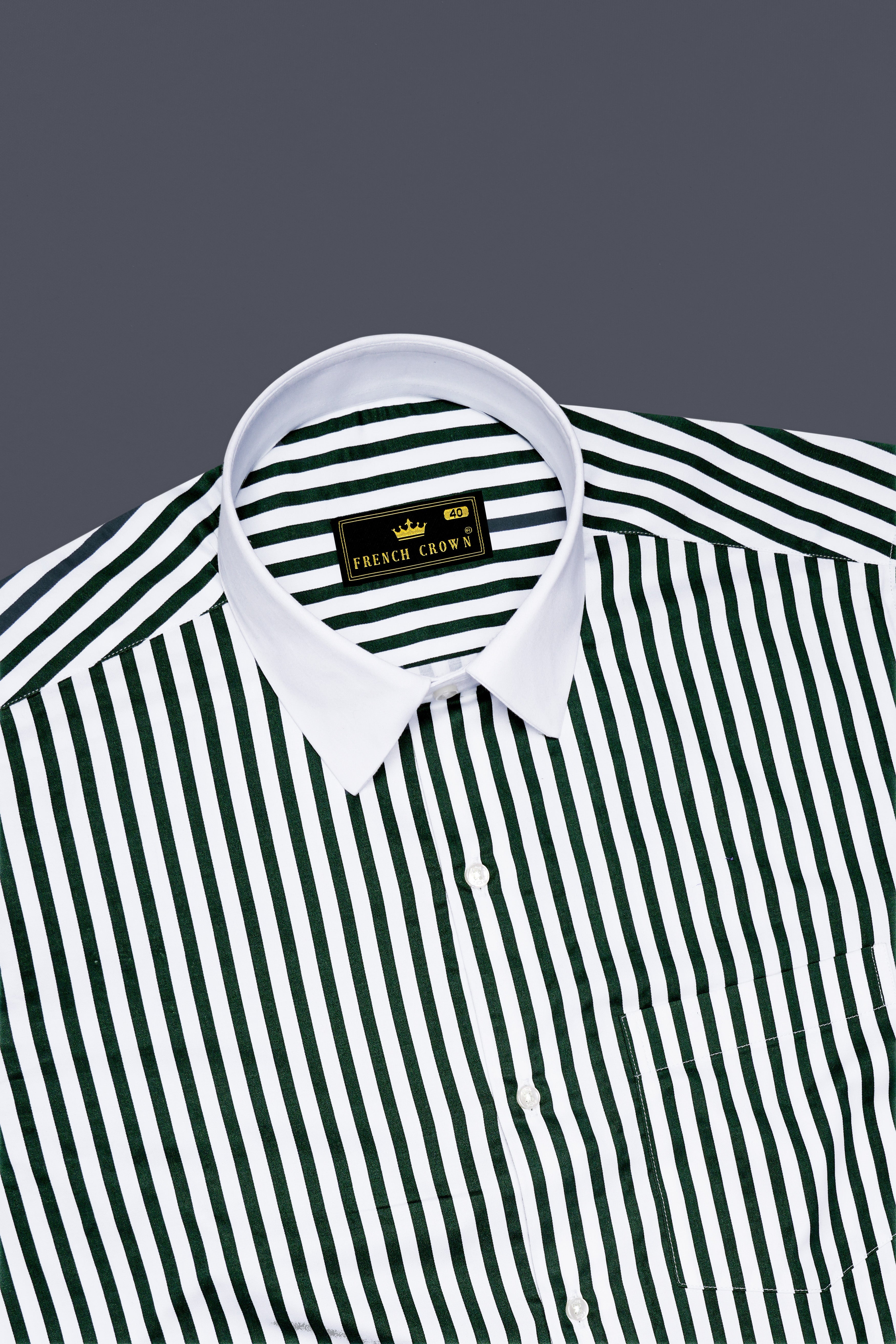 Thalvoro-Phthalo Green And Bright White Candy Striped Super Soft Premium Cotton Formal White Cuff Collar Shirt