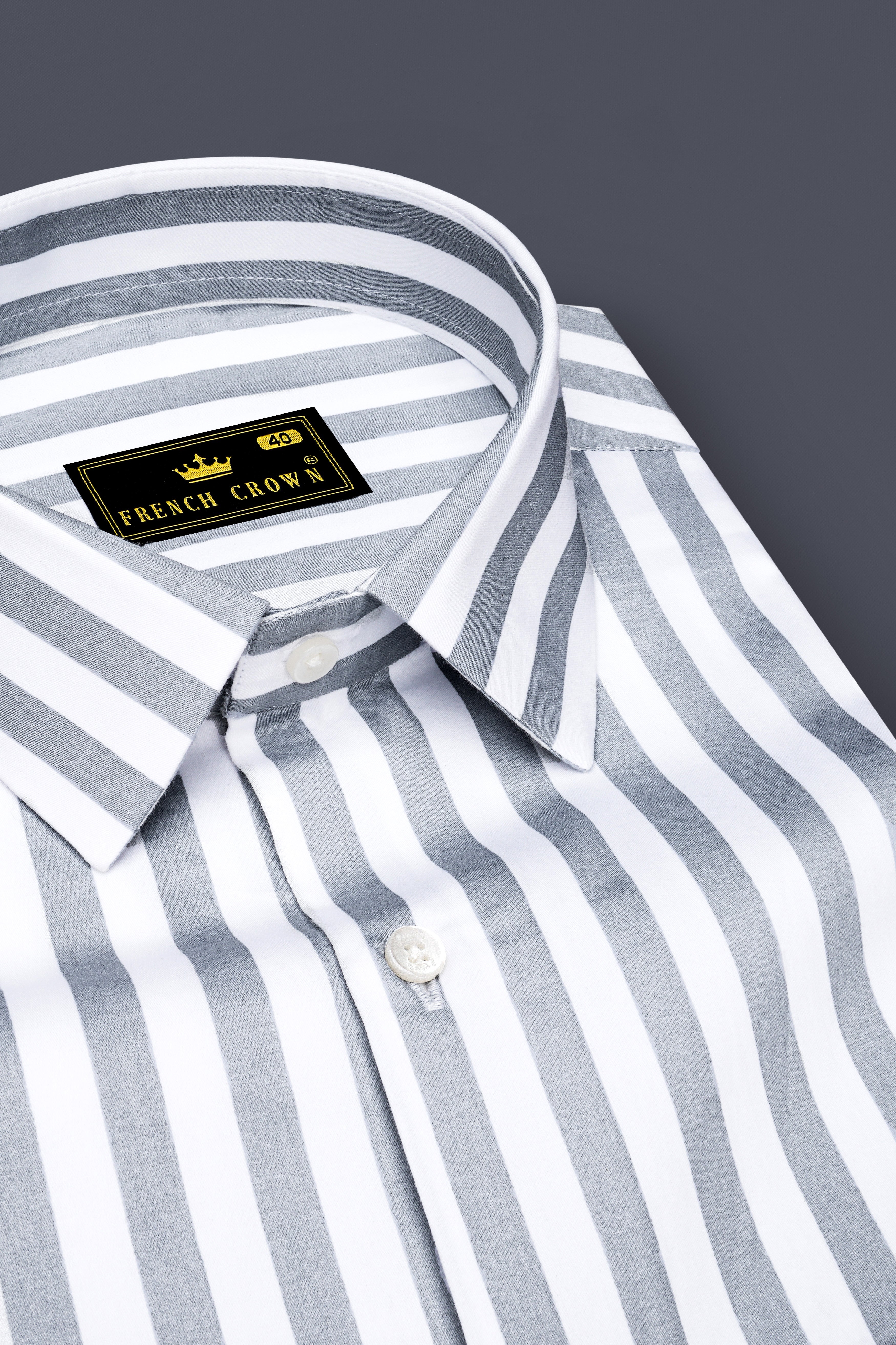 Lustravo-Santa Gray And Bright White Awning Striped Subtle Sheen Super Soft Premium Cotton Dress Shirt
