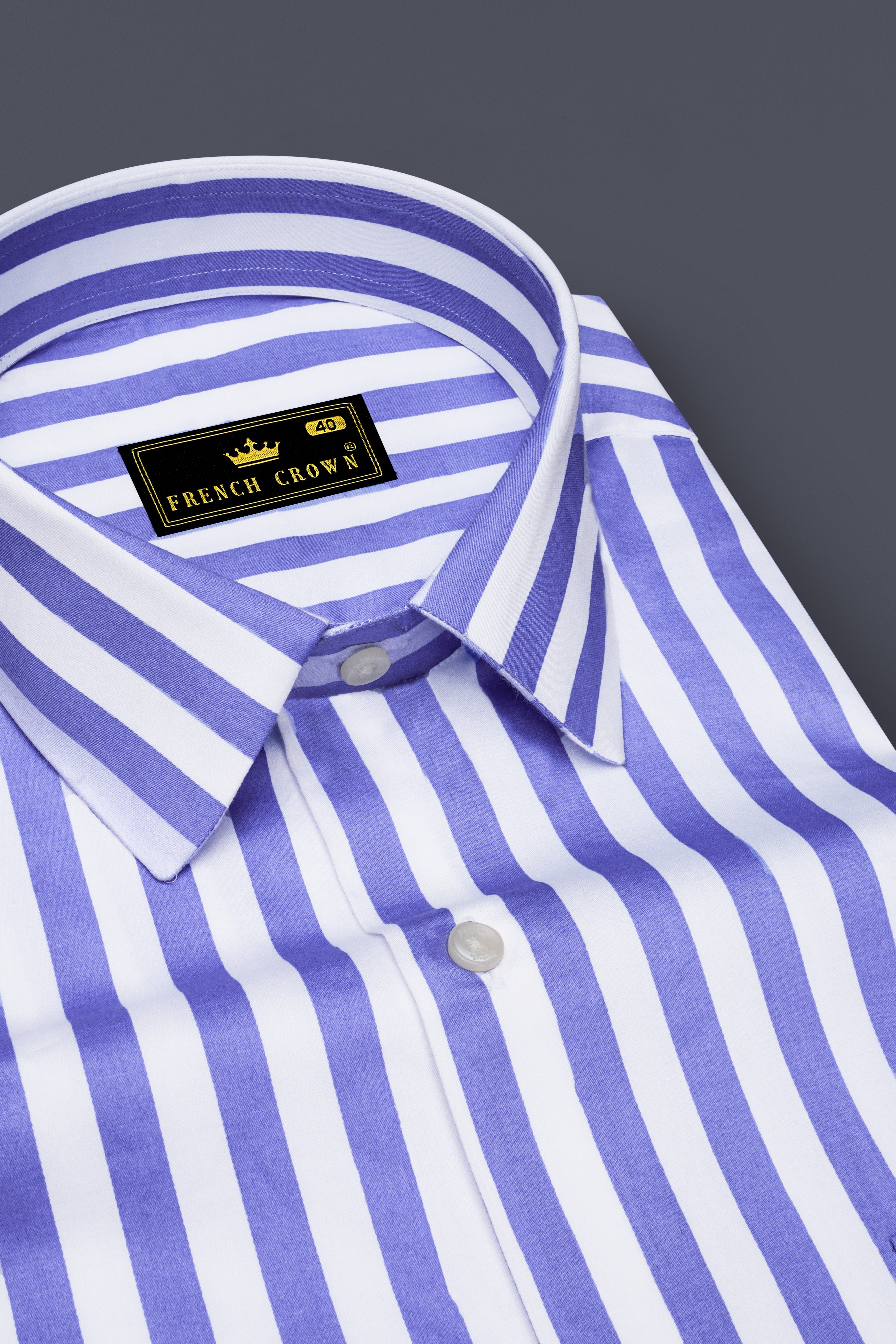 Bluvoro-Scampi Blue And Bright White Awning Striped Subtle Sheen Super Soft Premium Cotton Dress Shirt