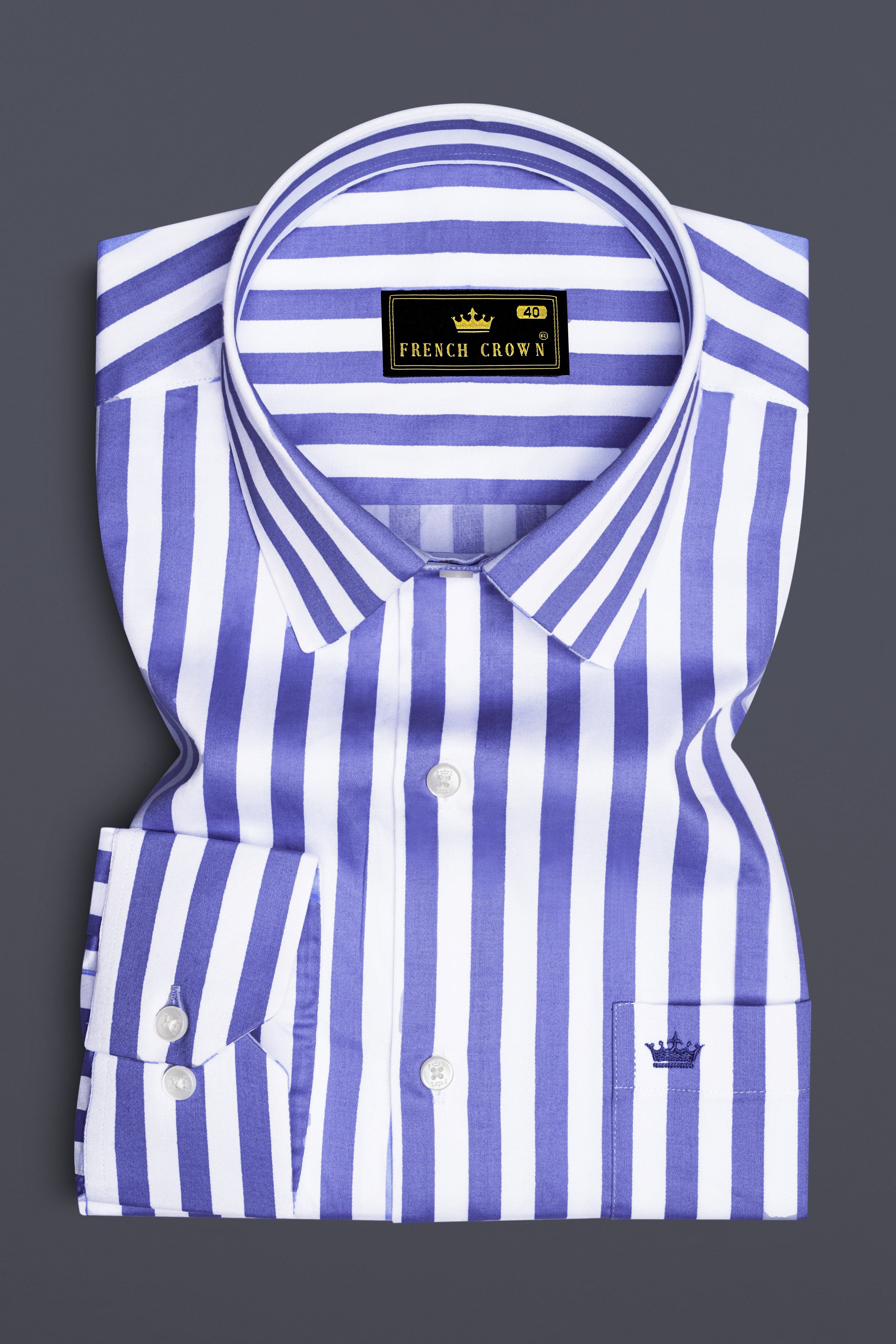 Bluvoro-Scampi Blue And Bright White Awning Striped Subtle Sheen Super Soft Premium Cotton Dress Shirt
