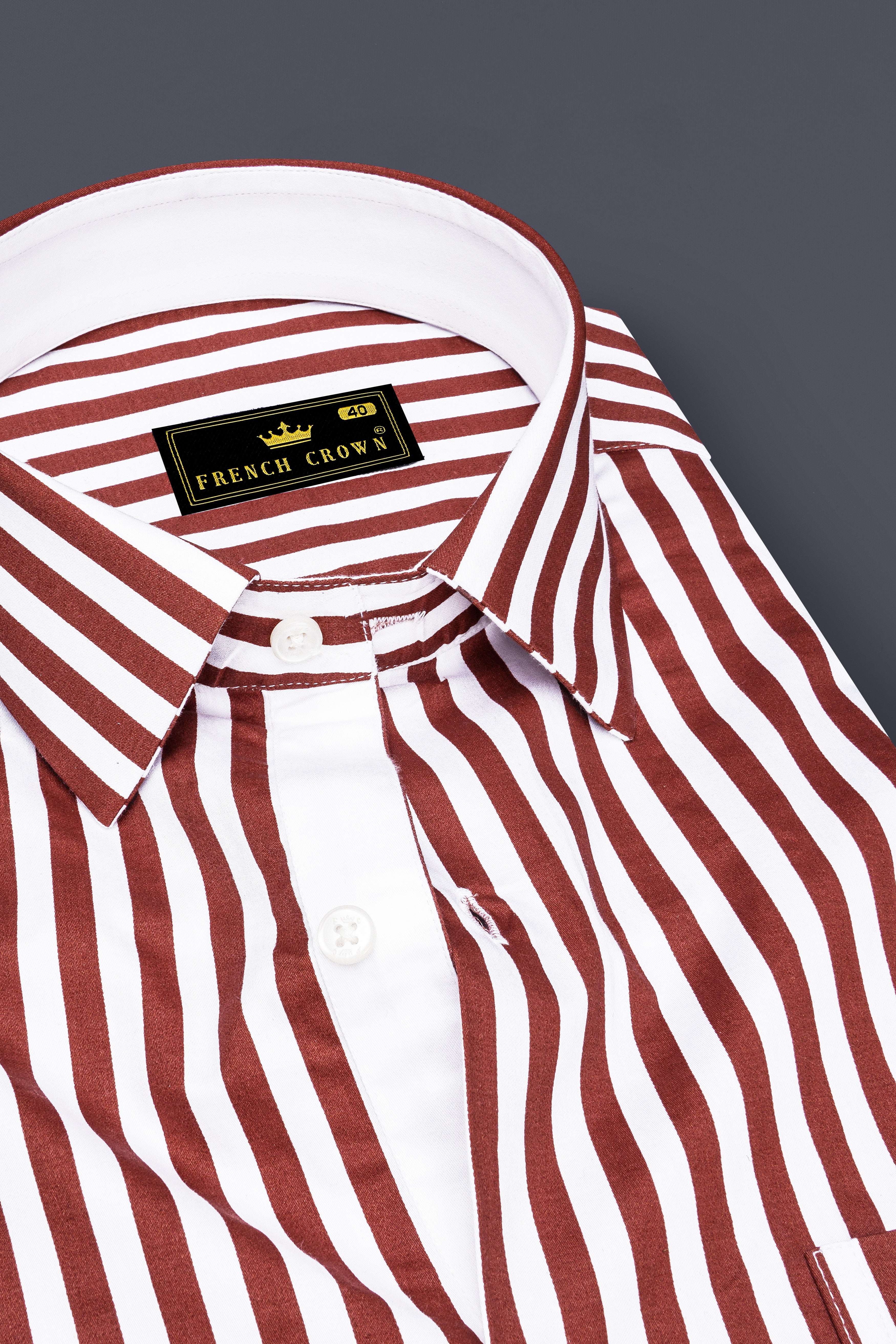 Brunoro-Ironstone Brown And Bright White Candy Striped Super Soft Premium Cotton Dress Shirt