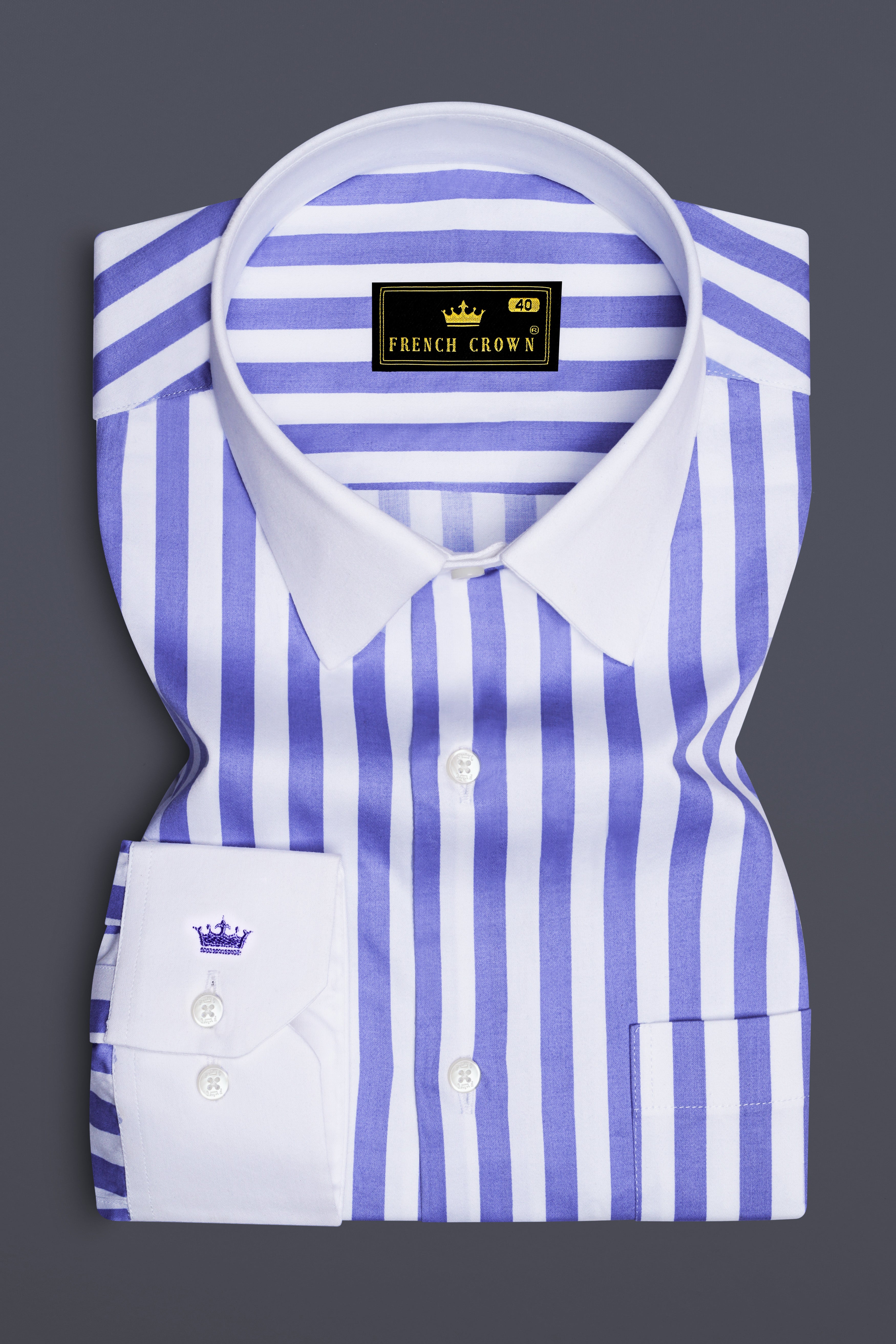 Bluvoro-Scampi Blue And Bright White Awning Striped Super Soft Premium Cotton Formal White Cuff Collar Shirt