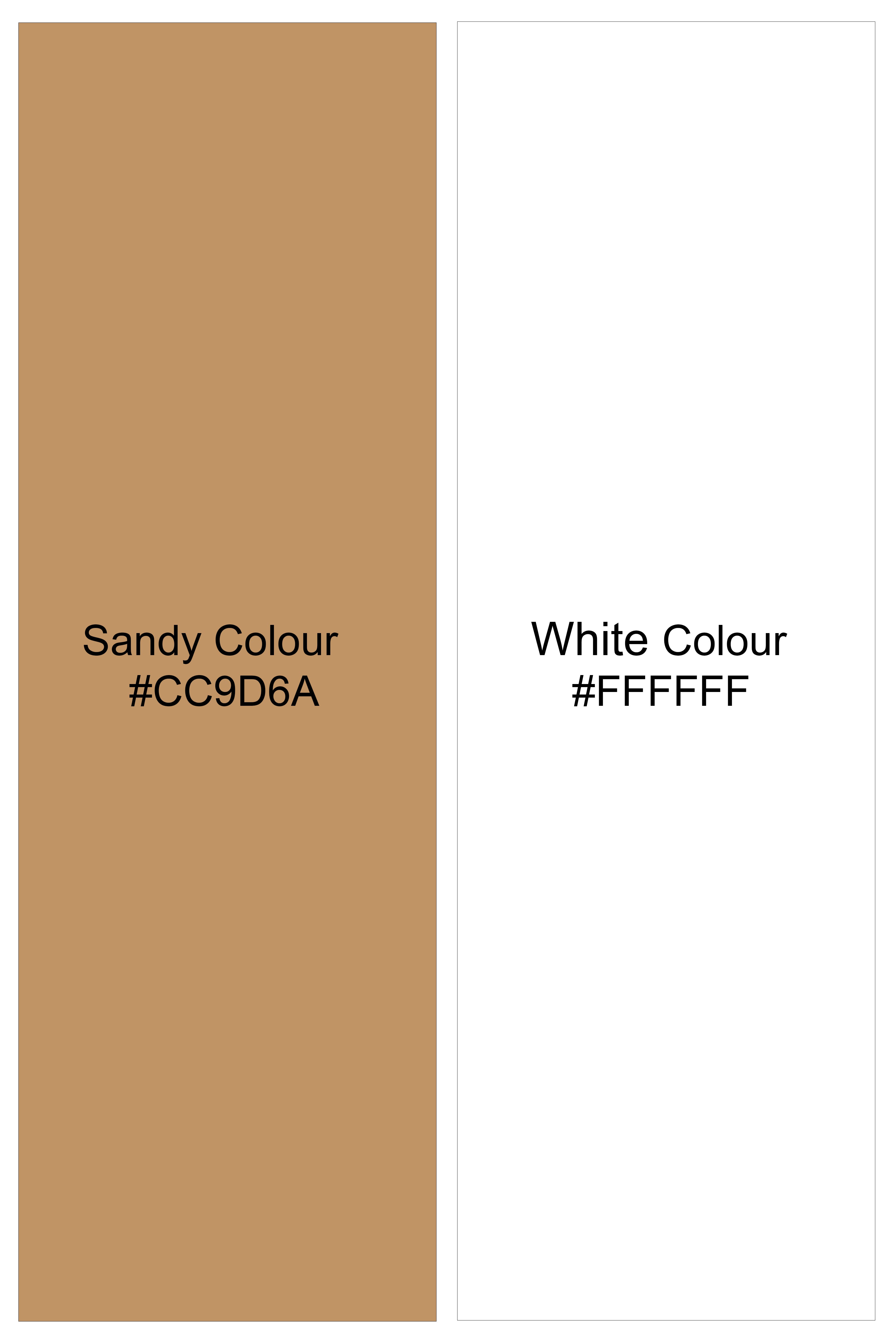 Brunoro-Sandy Brown And Bright White Striped Subtle Sheen Super Soft Premium Cotton Mandarin Dress Shirt