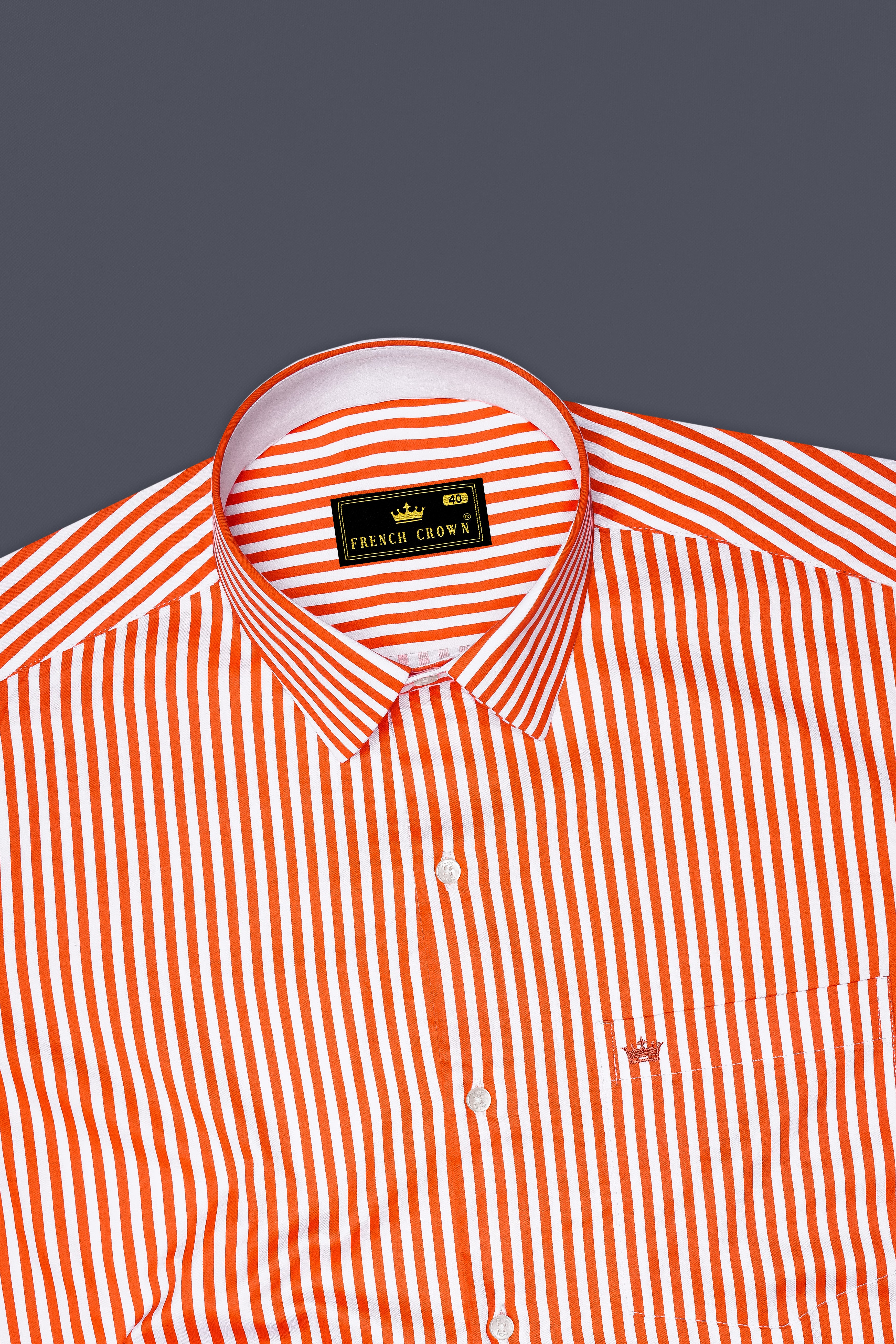 Arancio-Bittersweet Orange And Bright White Candy Striped Super Soft Premium Cotton Dress Shirt