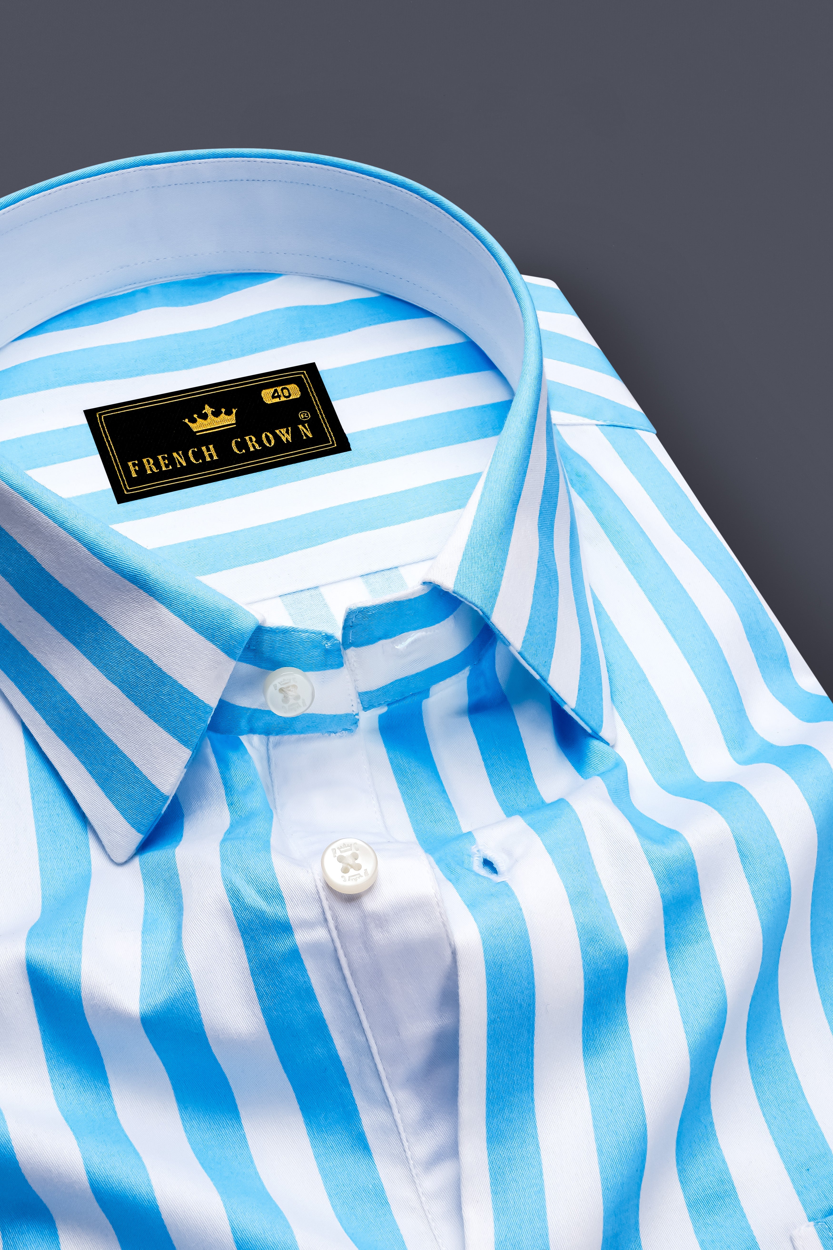 Aurecel-Celestial Blue And Bright White Awning Striped Super Soft Premium Cotton Dress Shirt
