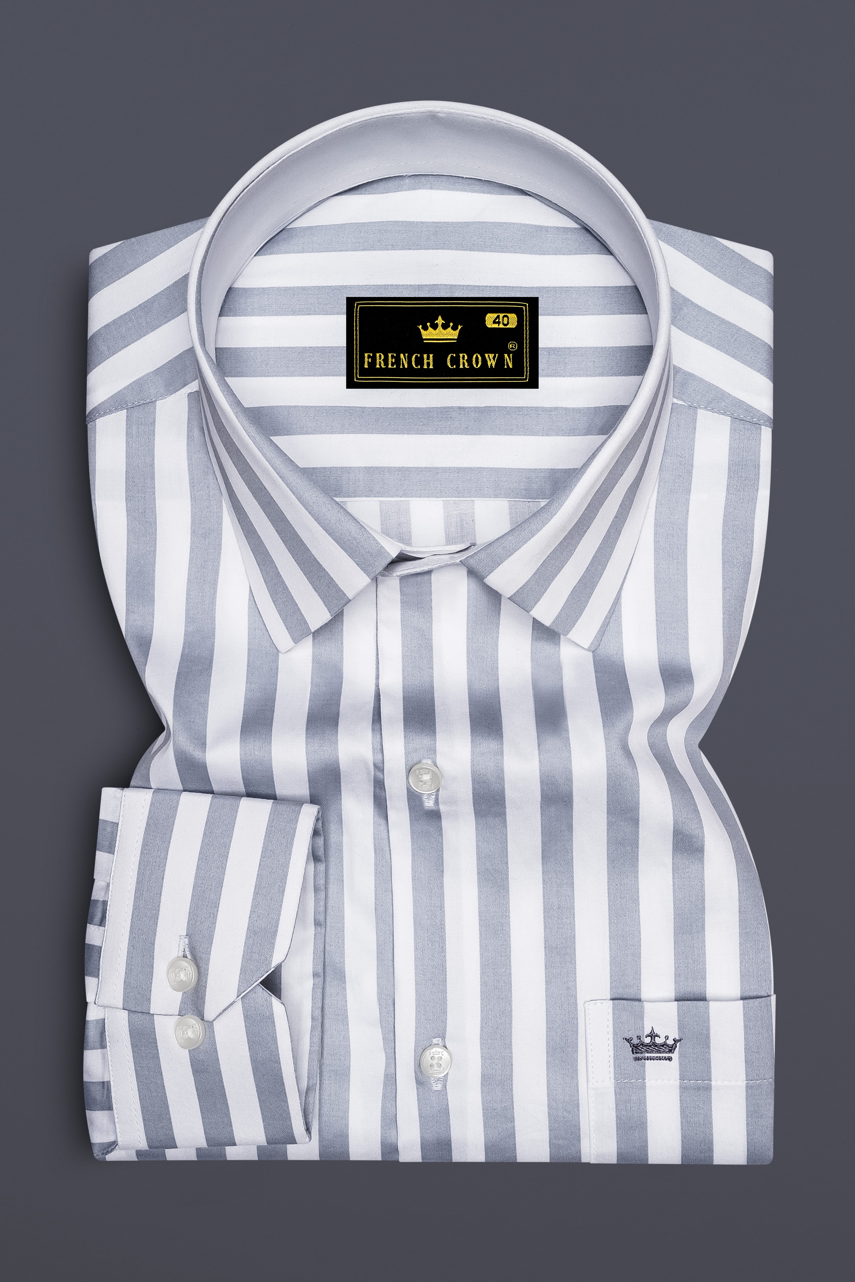Lustravo-Santa Gray And Bright White Awning Striped Super Soft Premium Cotton Dress Shirt